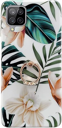 Qokey Funda compatible con Samsung Galaxy A12, bonita funda brillante para mujeres y niñas con anillo giratorio de 360 con soporte de TPU suave a Qokey Funda compatible con Samsung Galaxy A12, bonita funda brillante para mujeres y niñas con anillo giratorio de 360 con soporte de TPU suave a