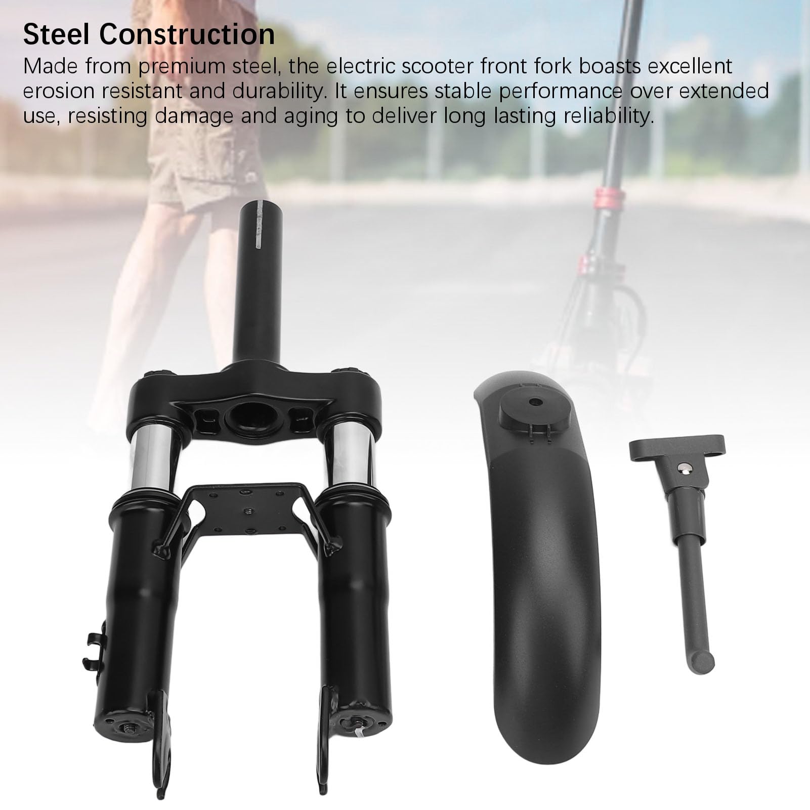 Kit de Suspension Avant pour Trottinette électrique M365, Fourche Avant en Acier à Absorption Hydraulique Avancée avec Garde-Boue et Béquille, Noir