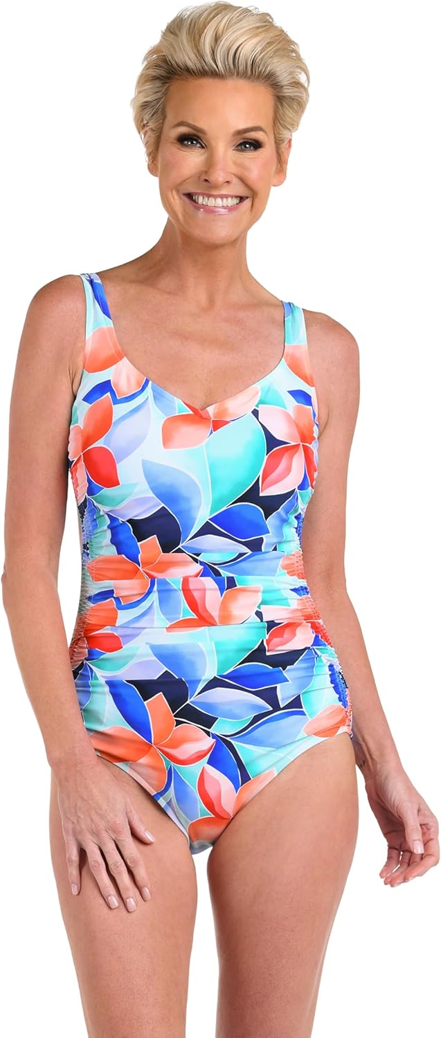 Maxine of Hollywood Women's Side Shirred Girl Leg One Piece Swimsuit