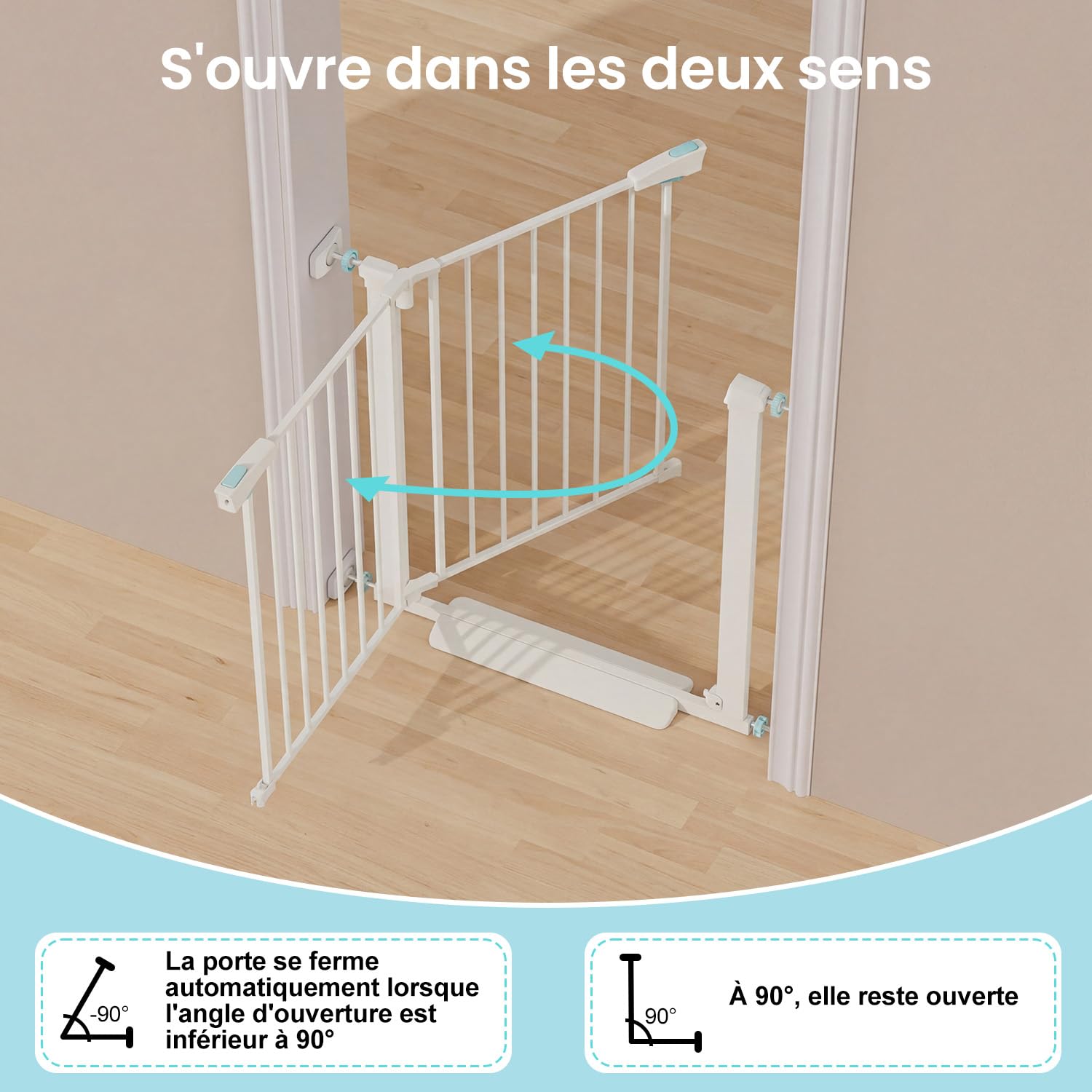 YEAUPE PRO Barrière de Sécurité Enfant 74-78 cm, Barrière Escaliers Portes Pression, Double Verrouillage, Blanc