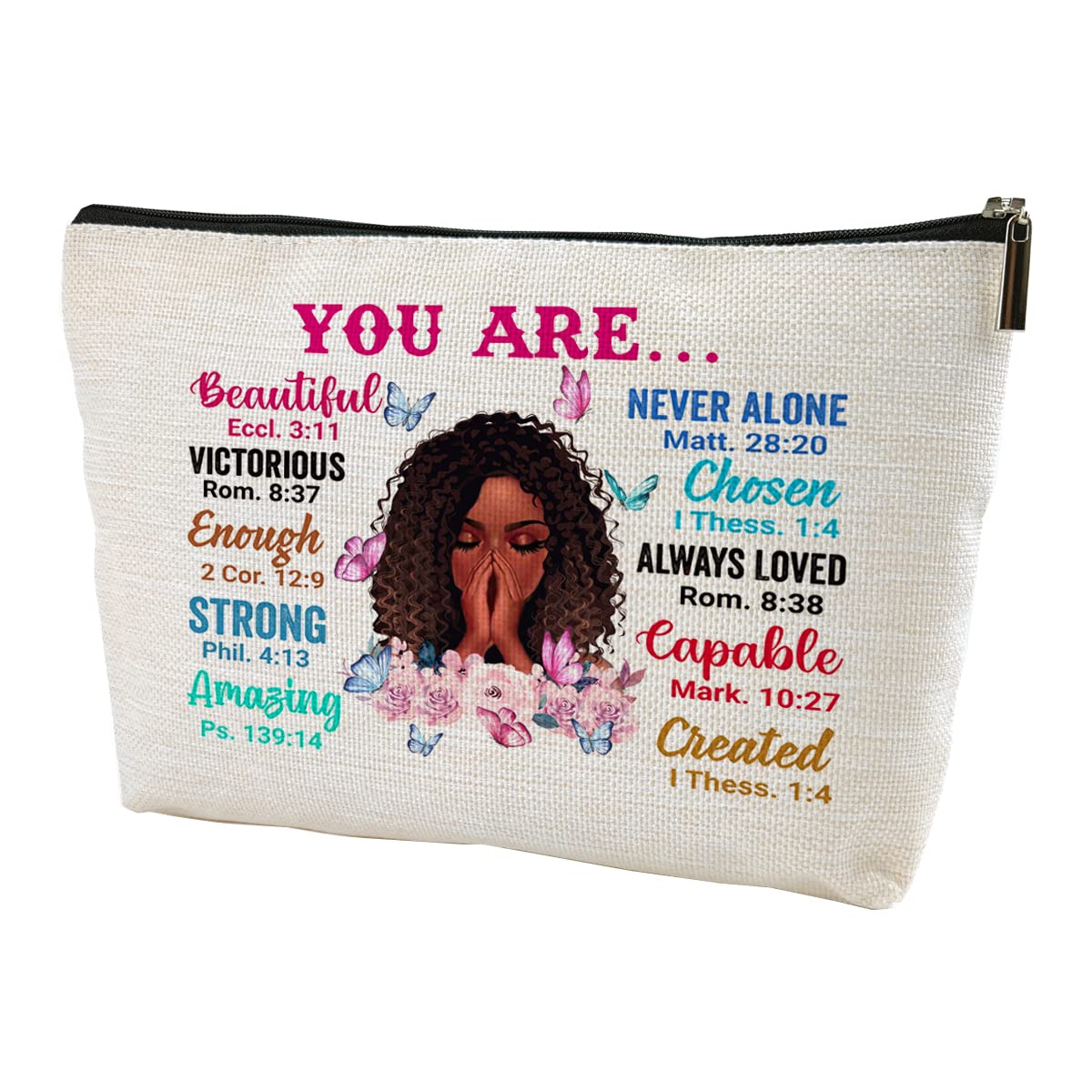 African American Cosmetic Bag Gift - You are Unique Special Lovely Chosen Forgiven Travel Makeup Zipper Bag Black Girl & Women Inspirational Gifts for