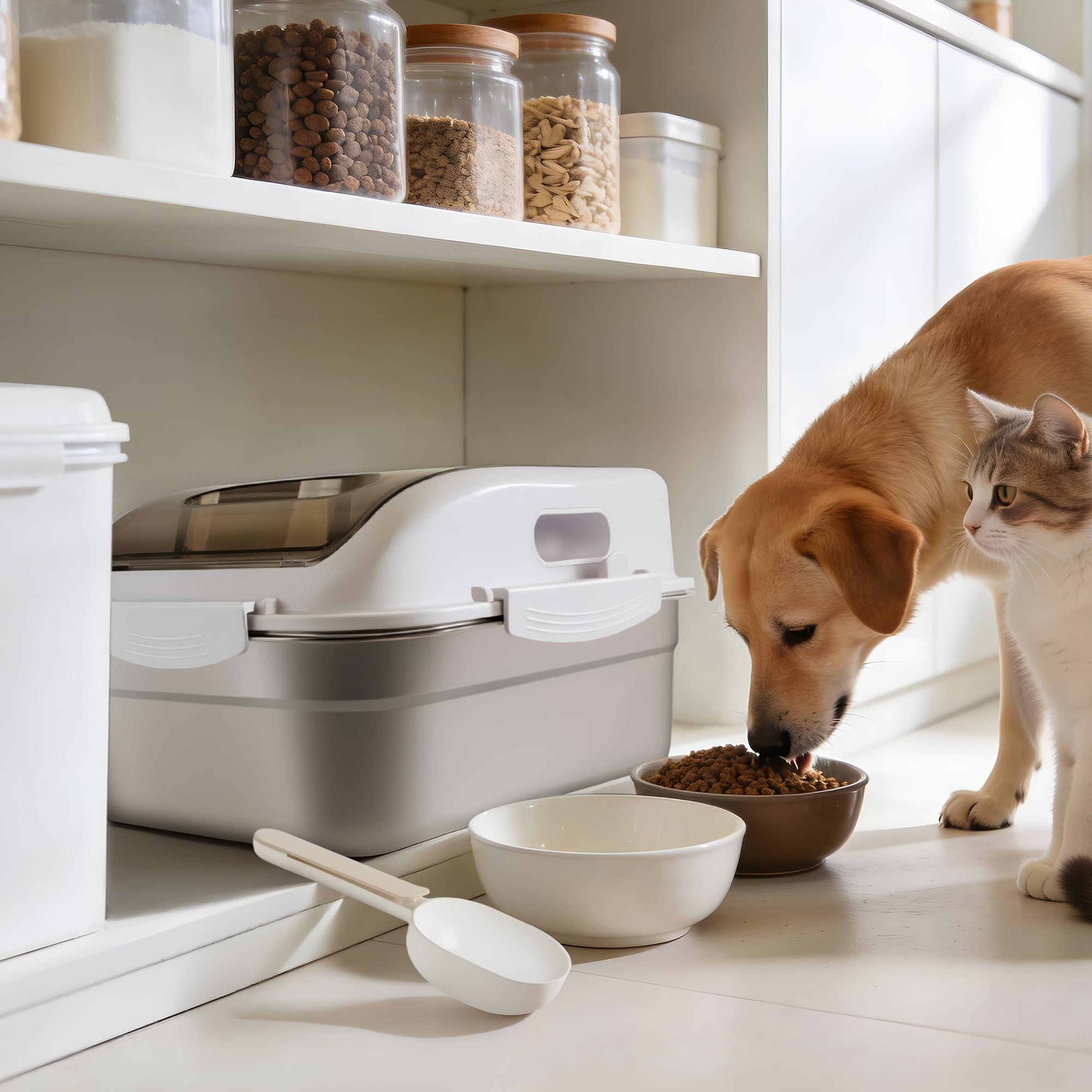 ALL FOR PAWS Vorratsbehälter aus Edelstahl für Tierfutter, mit luftdichtem Deckel und Messlöffel – 304er Edelstahl-Behälter für Trockenfutter von Hunden, Katzen, Vögeln sowie Snacks und Vogelfutter