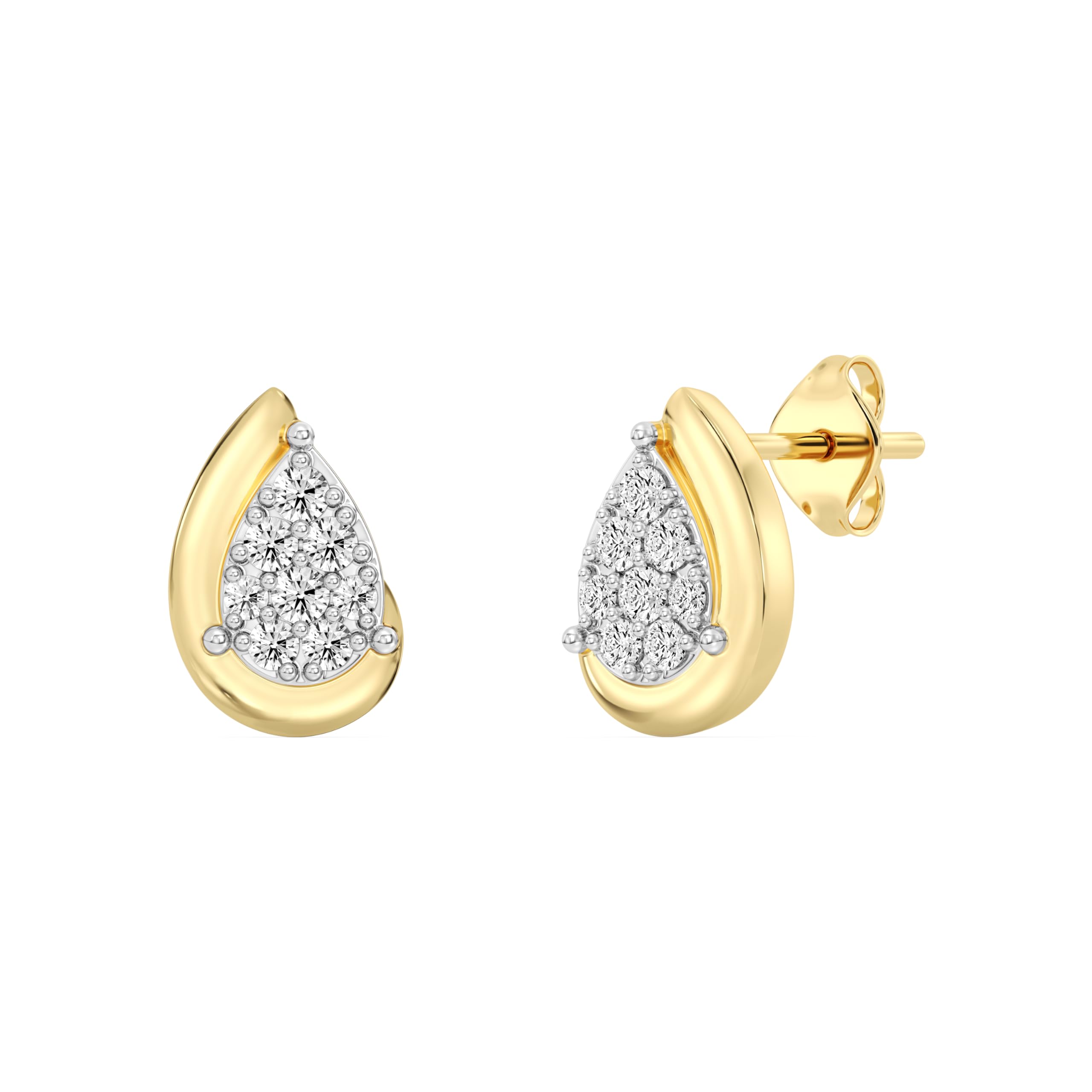Itsy Bitsy by Gilded 14KT Gold Plated Silver Teardrop Diamond Stud Earrings, 0.25 CTTW, SI1 F-Color lab grown diamond