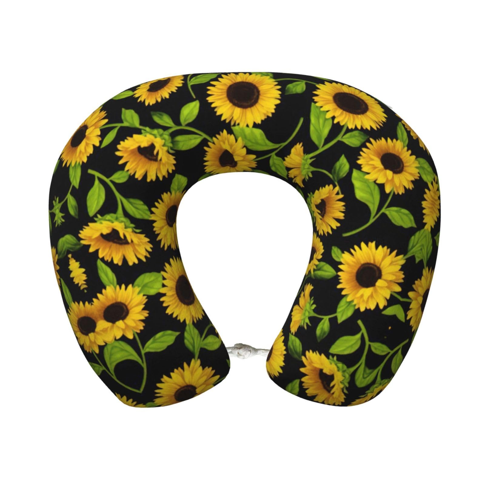 ASFgda U-Shape Memory Foam Beautiful Sunflower Print Travel Pillow,Neck Support,Washable Cover For Airplane Car Home Office