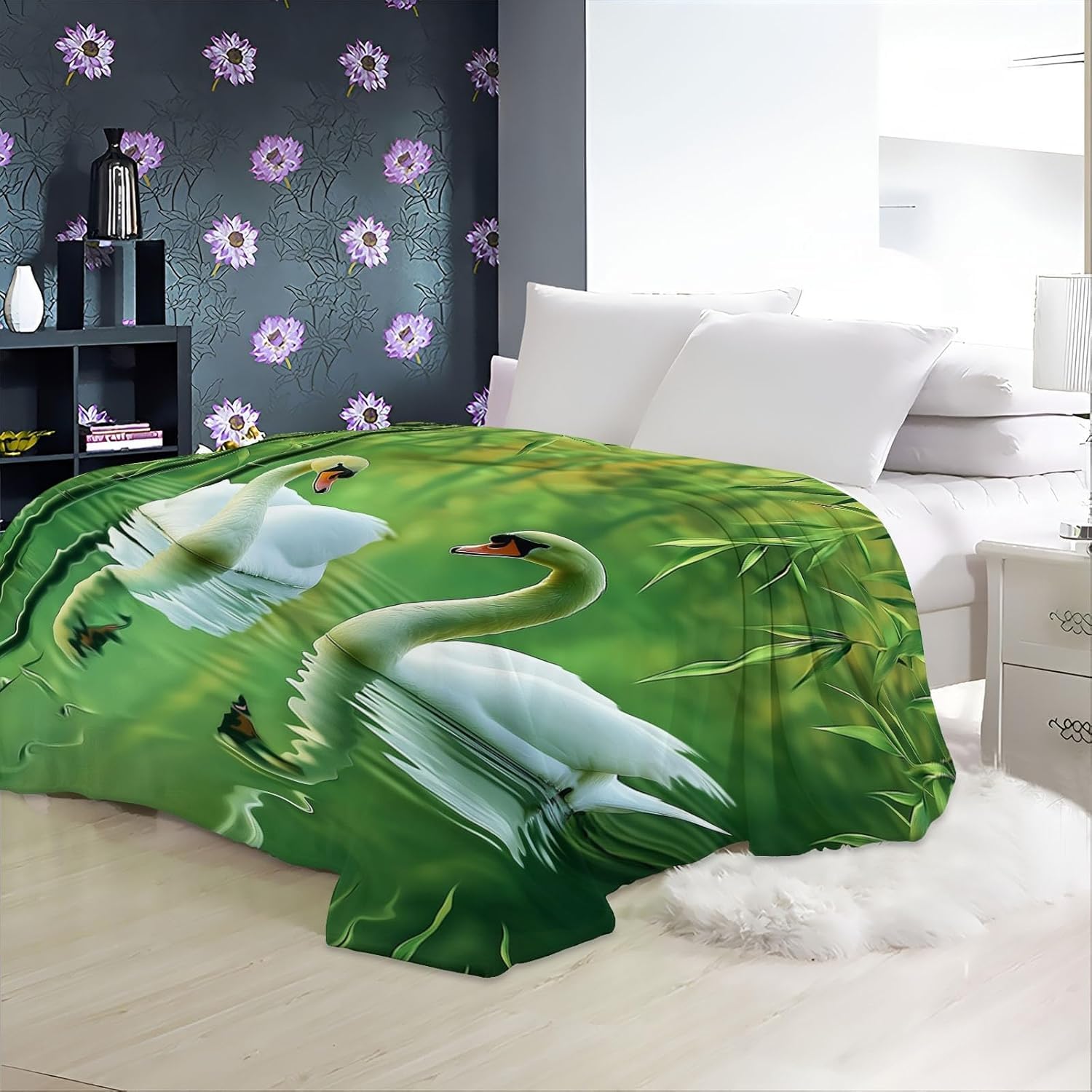 Manta Hojas de Bambú Verdes 200x220 cm Manta Polar de Franela Niño y Niña para Sofa y Cama, Mantas Ligeras, Caliente y Transpirable, Todas Las Estaciones A-2215