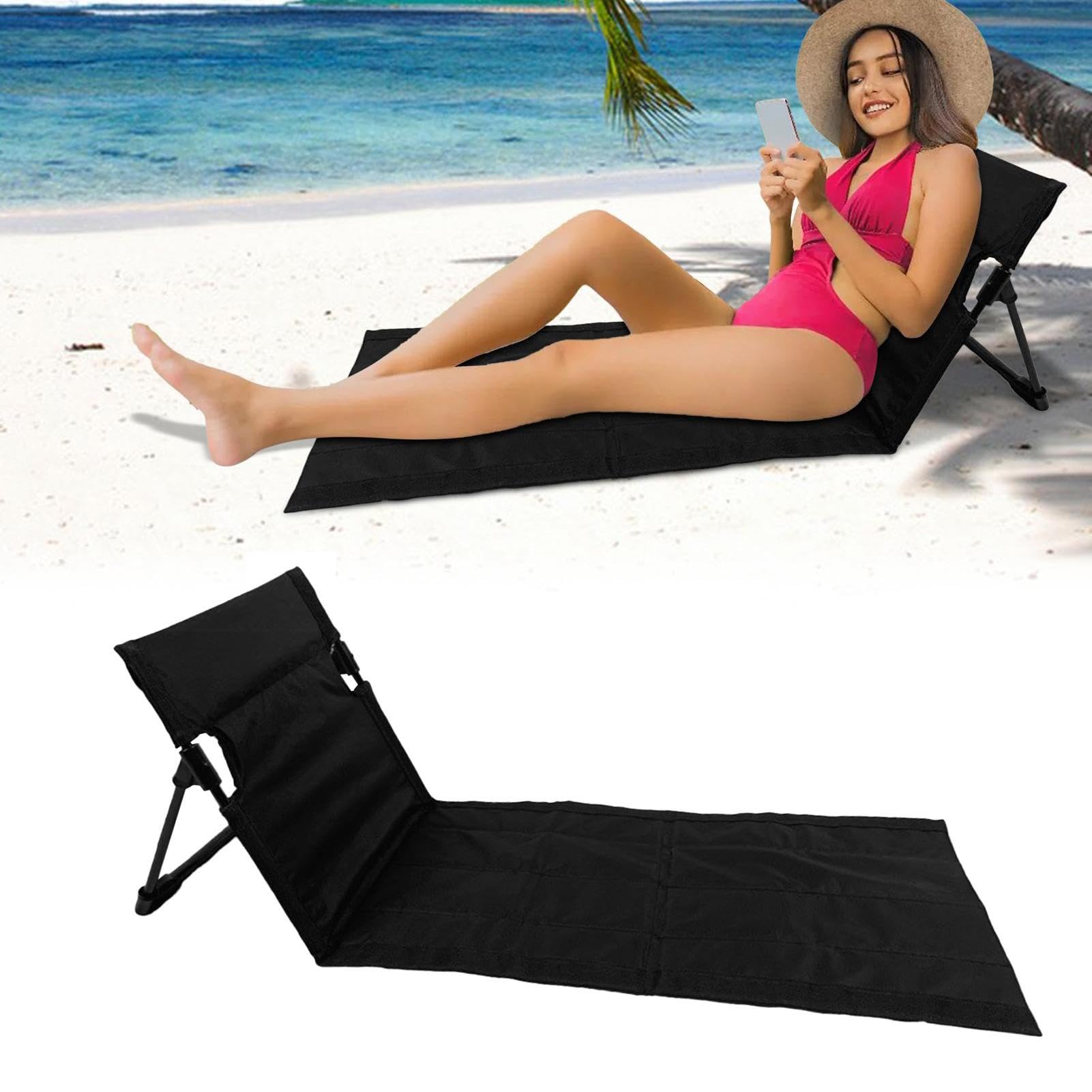 Tappetino da spiaggia regolabile reclinabile per prendere il sole, con supporto per schienale, pieghevole, da giardino, sedia a sdraio, per vacanze, giardino, campeggio, parco e festival