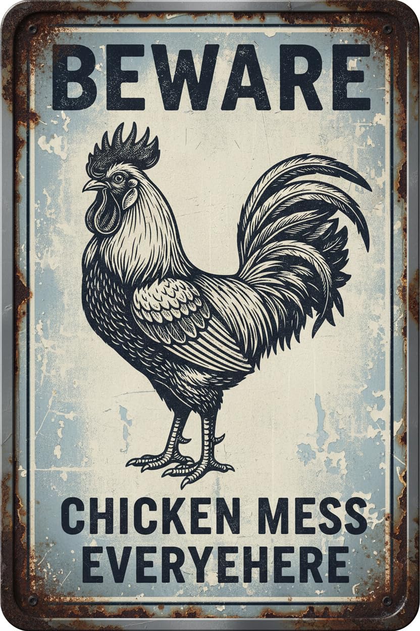 Funny Tin Sign Rooster Beware Chicken Shit Everywhere Chicken Coop Decor Outdoor Indoor Wall Panel Retro Vintage Mural 8x12 Inch Signs Aluminum Plates Printed
