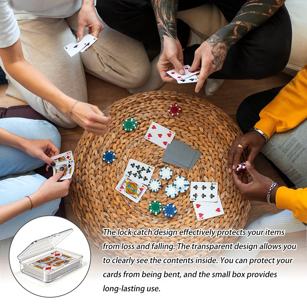 Spielkartenbox Transparent 16 Stück Kartenbox Leere mit Deckel Kunststoff Spielkarten Etui Aufbewahrung Plastikbox Leere für Kartenspiel Sammelkarten mit 24 Etiketten Aufkleber