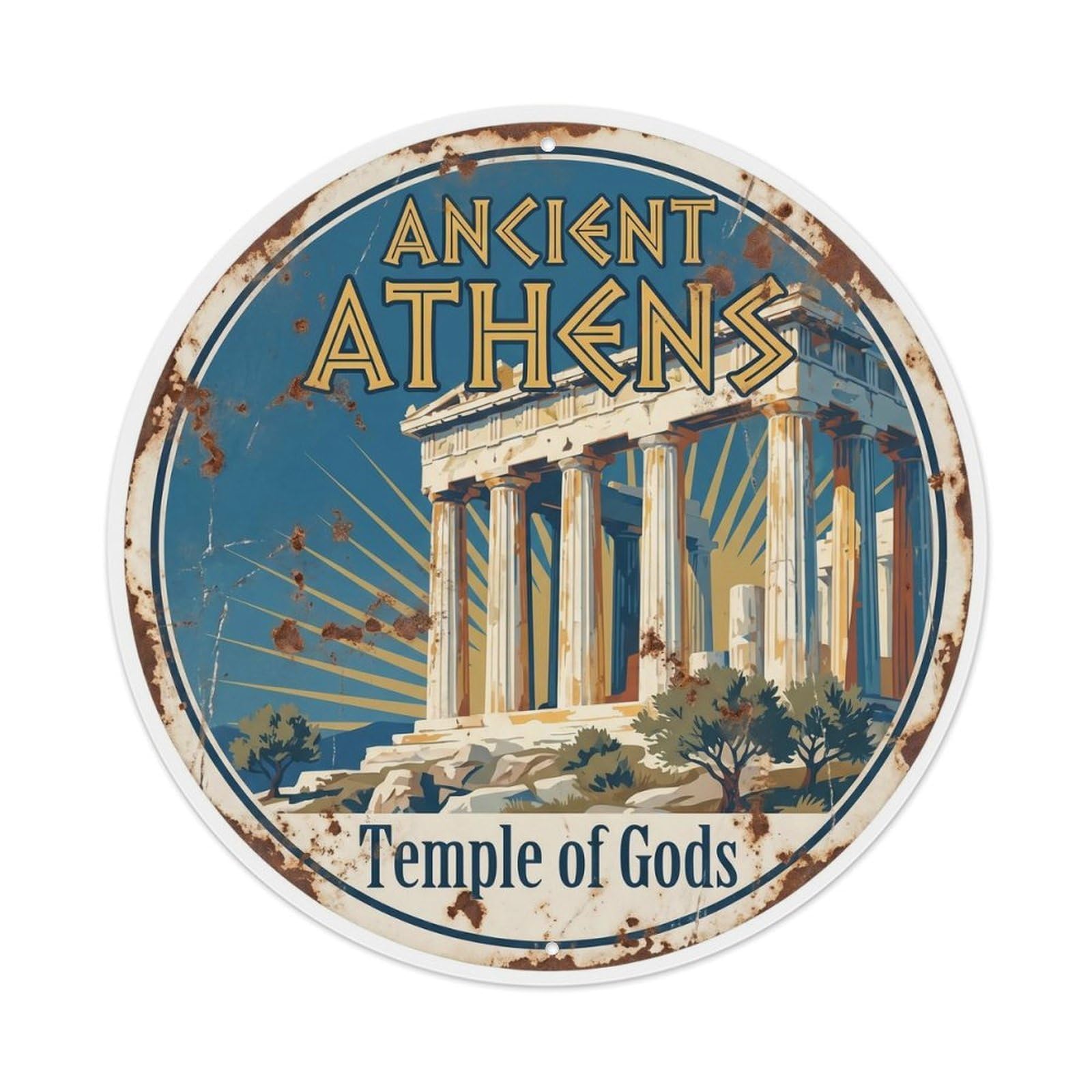 Fqnyr Style Vintage Travel Greek Temple Athens Metal Tin Sign