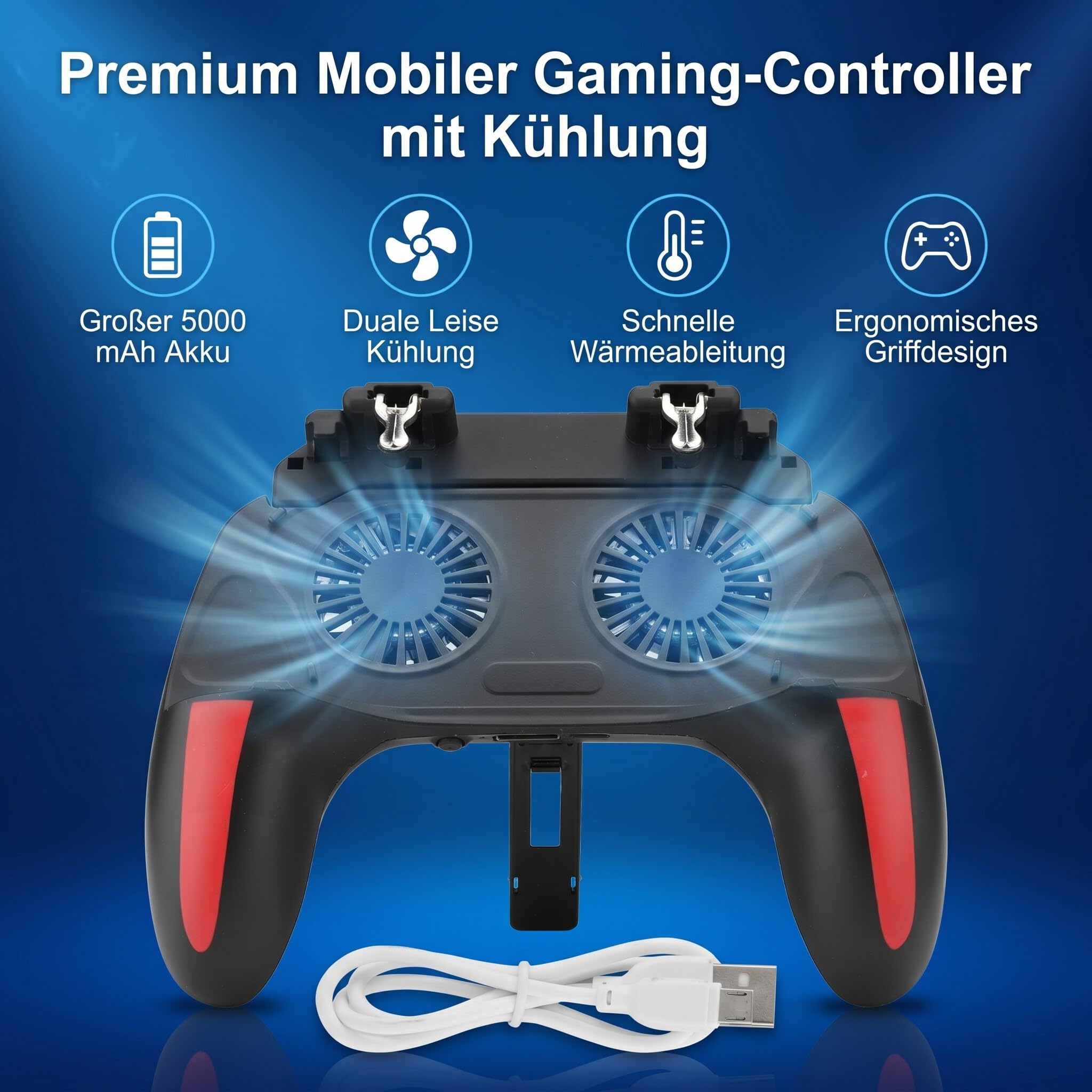 Ejoyous Telecomando per Giochi Mobile con Doppia Ventola di Raffreddamento, Manopola da Gioco Ergonomicamente Confortevole per Smartphone, con Rapida Dissipazione del Calore, per (5000mAh)