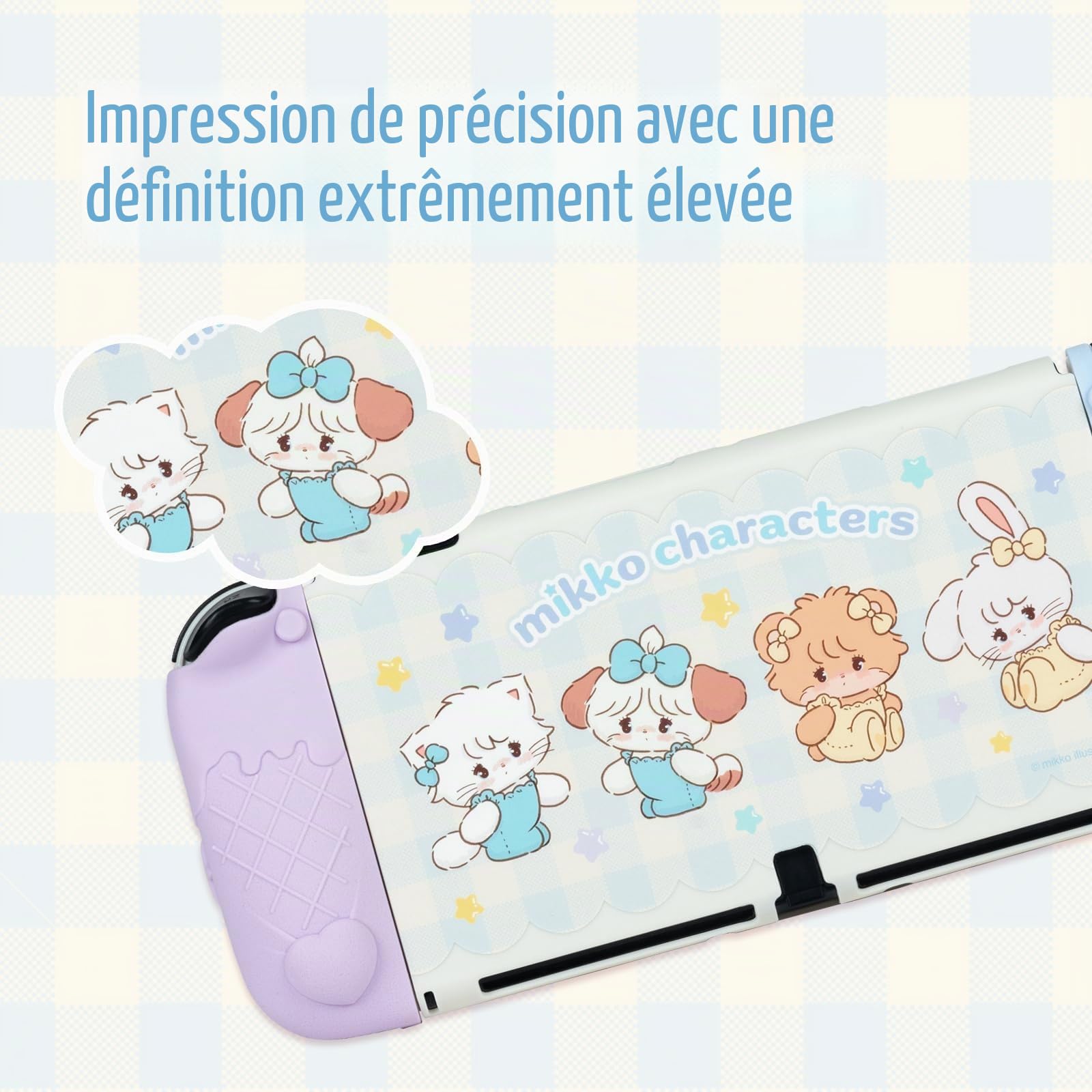 GeekShare Étui de protection pour Switch OLED, coque fine compatible avec Switch OLED, coque de protection en silicone souple séparable avec 2 capuchons de poignée pour le pouce – Mikko Sweet Thoughts