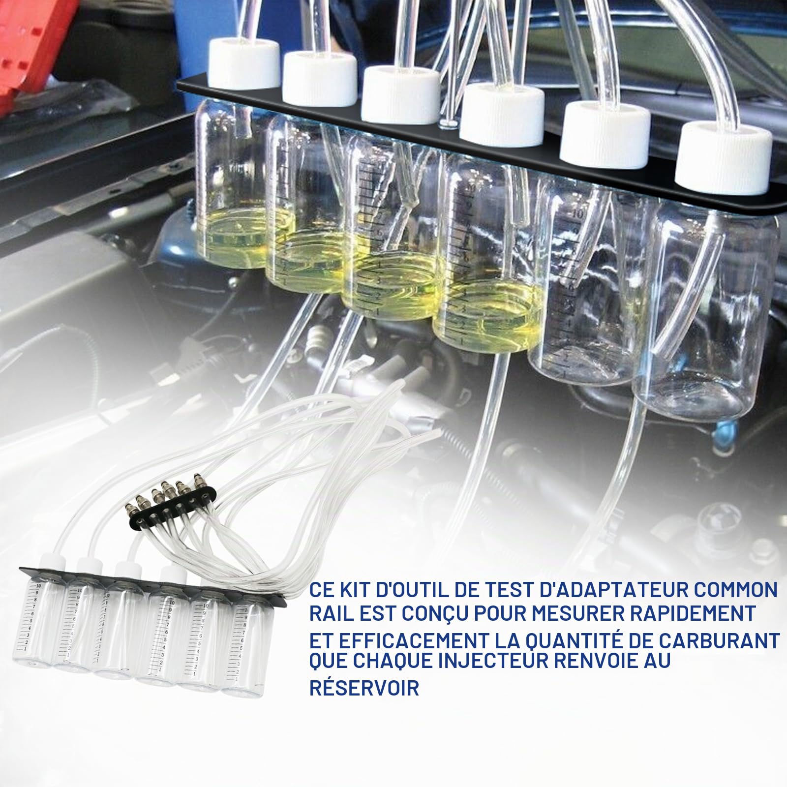 Kit d'adaptateurs de débitmètre pour injecteurs diesel à 6 cylindres Common Rail - Testeur de fuite de rail ordinaire - Ensemble de pression de carburant (24 pièces)