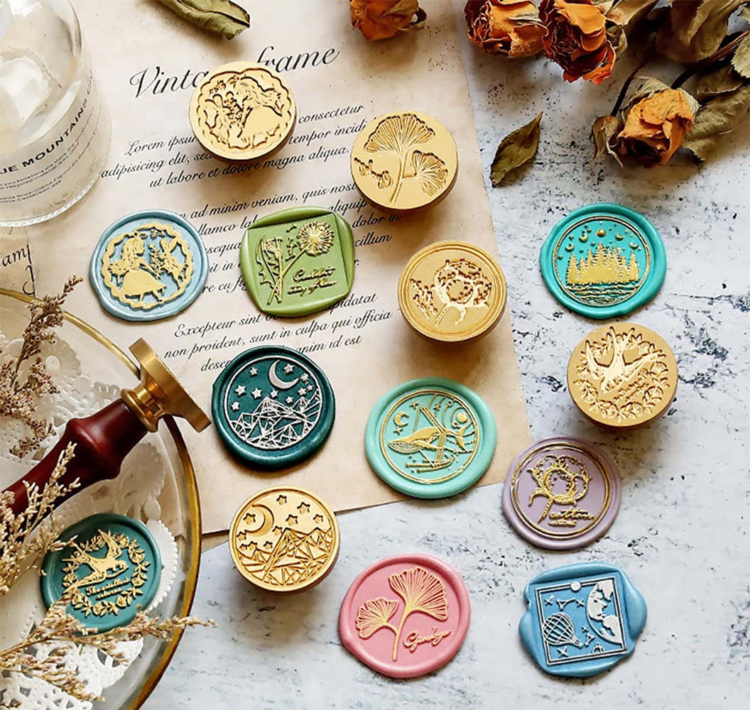 Wachssiegel-Stempel-Set Sternenhimmel, 6 Stück Vintage-Stempel mit Holzgriff