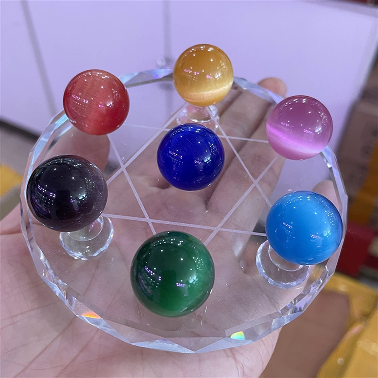 Raumdekoration 20 mm Katzenaugen-Quarz-Kristallkugel, Murmeln, 8 Glasfaser-Kugeln for Seven Star Array (Color : Purple)