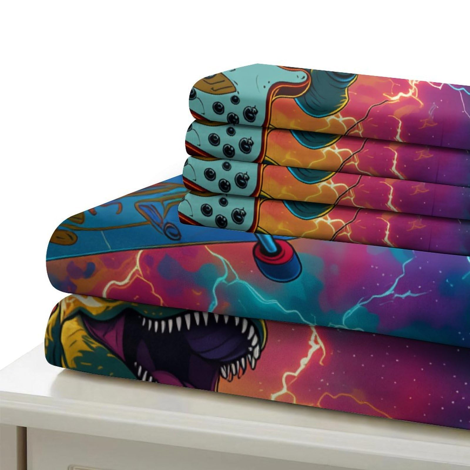 Housse de Couette 3D Dinosaure Néon Ado Chambre Cadeau