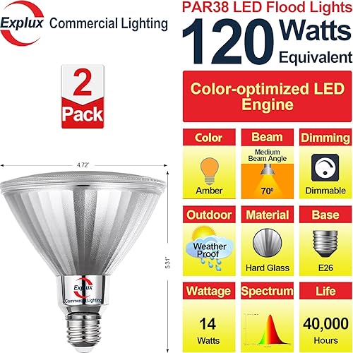 Miniatura 2 de Explux - Bombillas LED de vidrio completo PAR38 para exteriores, equivalente a 120 W, resistente a la intemperie y antienvejecimiento, regulables,