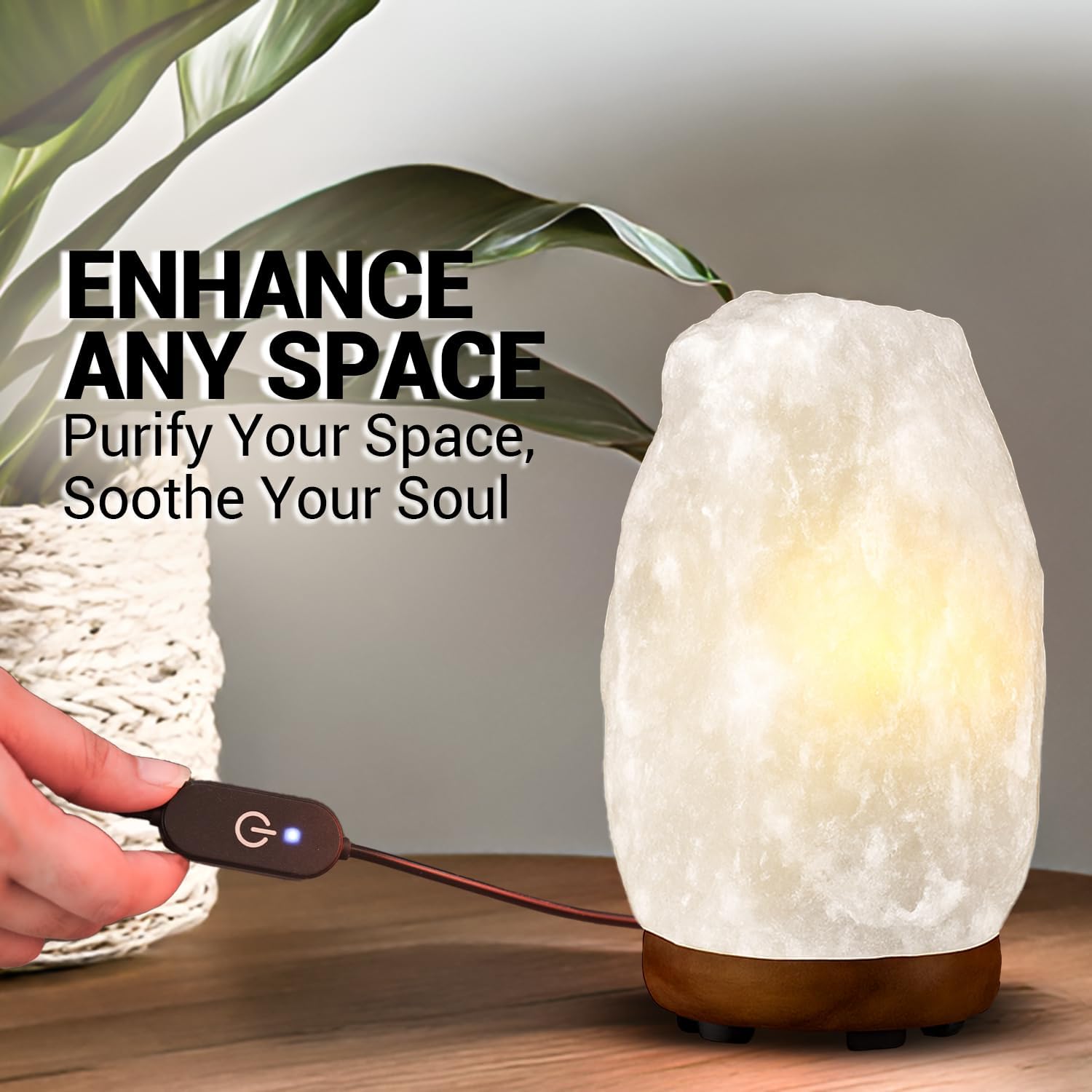 Himalayan Glow Crystal White Salt Lamp Night Light, 6-7 lbs/Each - Hand Curved Night Light, Salt Lamp with Neem Wooden Base, Best for Gift – (ETL Certified)