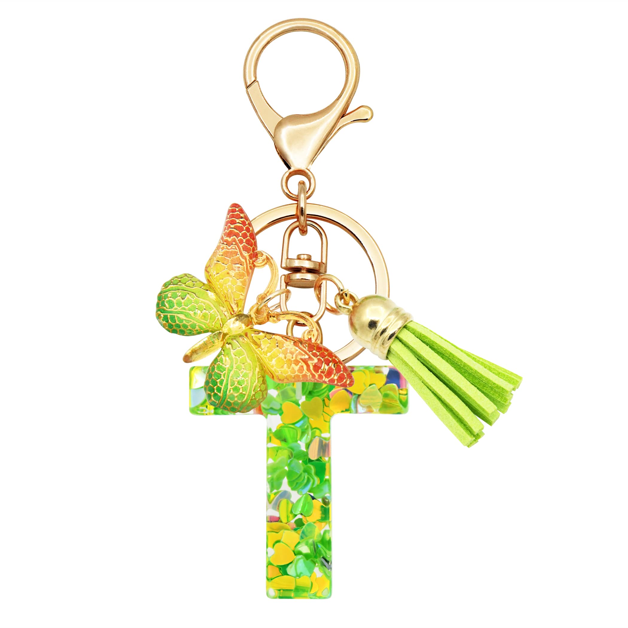 TTYY Initial Letter Keychains for Girls Women Pink Purple Green Cute Butterfly Heart Keychain for Backpack School Bag