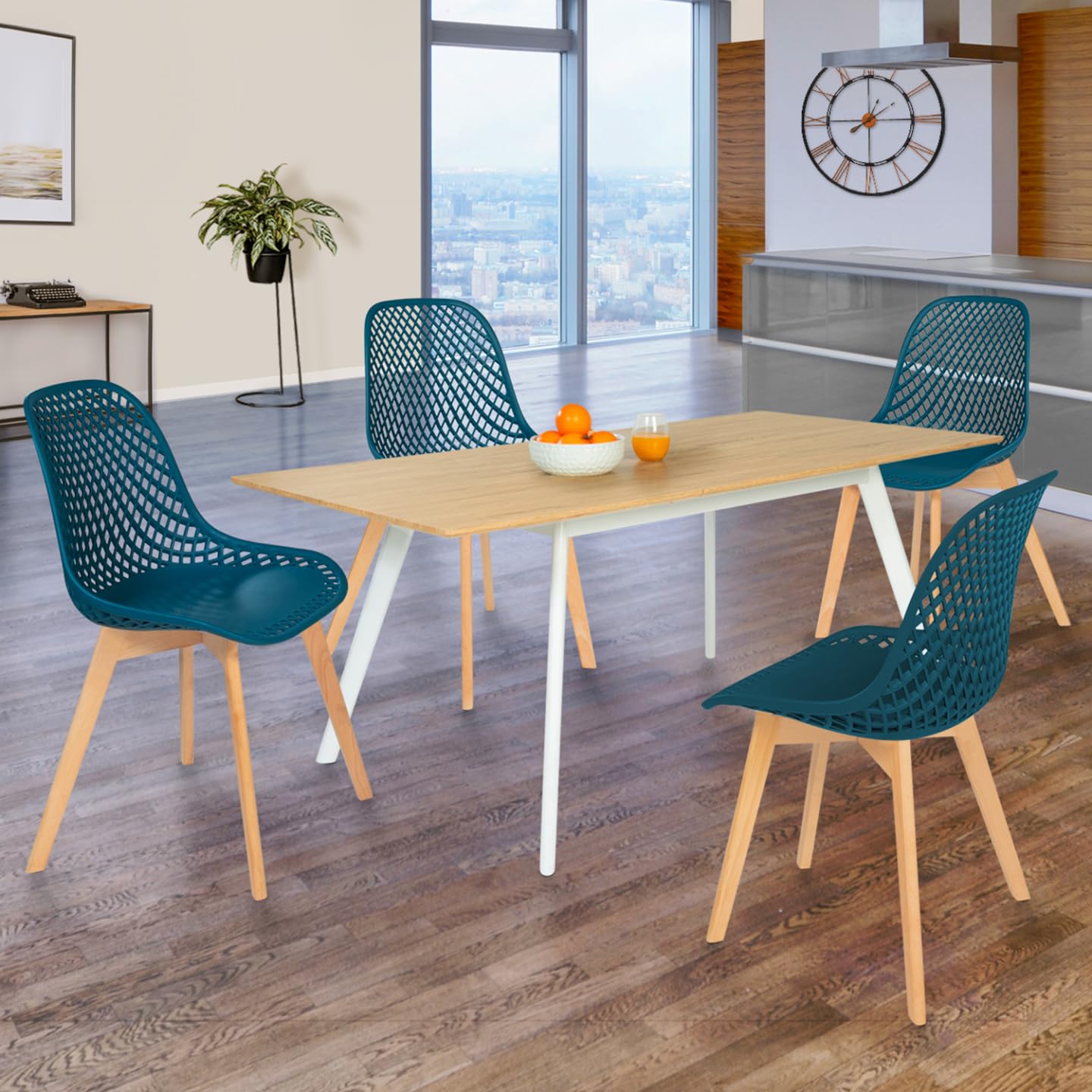 IDMarket - Lot de 4 chaises Mandy Bleu Canard pour Salle à Manger