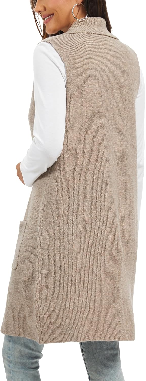 Moss Rose Sleeveless Cardigans for Women Open Front Sweaters Vest Lapel Collar Button Down Long Outerwear Coats - Image 3