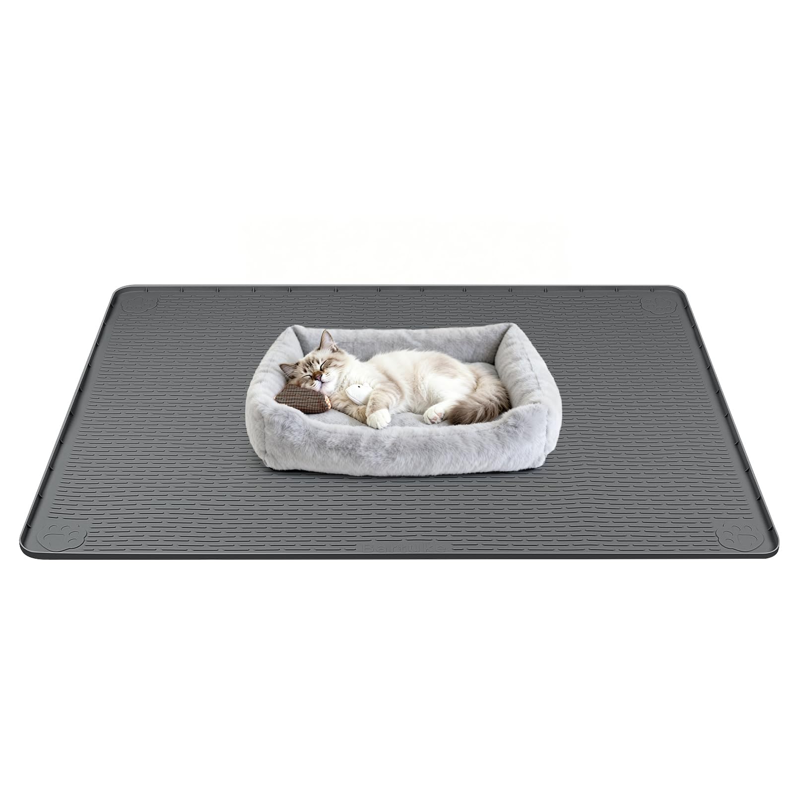 Bartuke Silicone Cat Bed Mat, Pet Sleeping Mat, Crate Mat for Cat Cages, Kitty Mat with Raised Edge, Washable, Waterproof, Leakproof, Protect Floors (Dark Grey, 40''x40'')