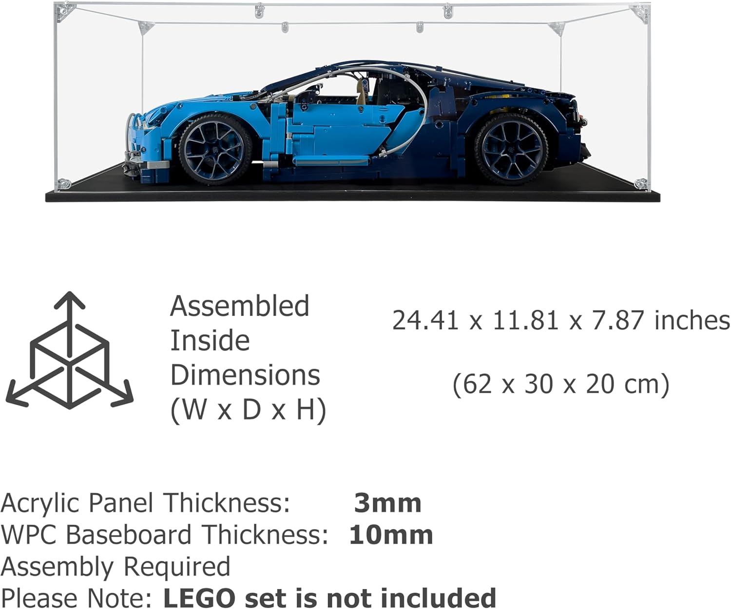 Acrylic Display Case Compatible for Lego Bugatti Chiron #42083, Dustproof Display Case (Case Only) (Lego Sets are NOT Included)