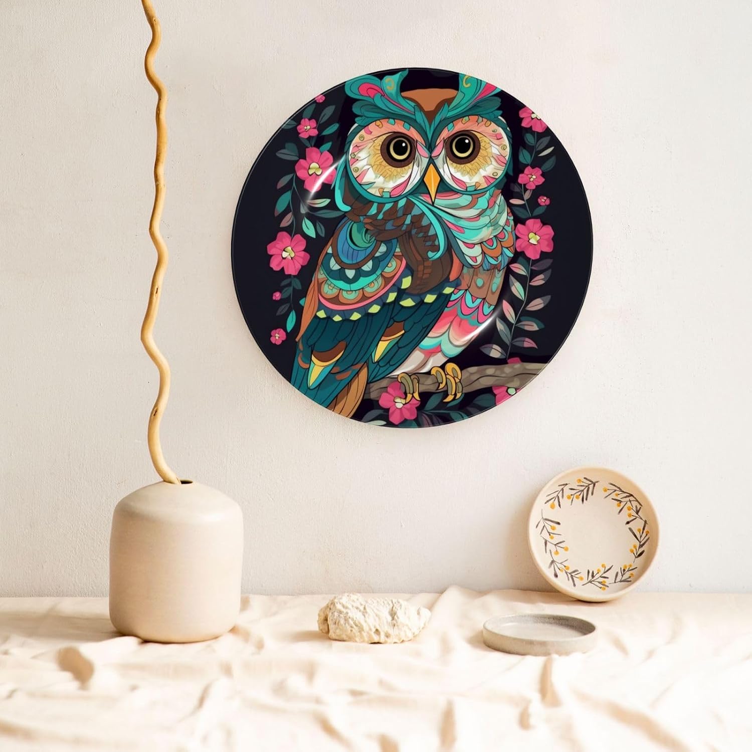 Bone China Decorative Plate with Display Stand Ceramic Decorative Plate Anime Owl Wall Hanging Ornament Porcelain Dinner Plates Art Crafts Ceramic Ornaments Wall Decor 7in image 5