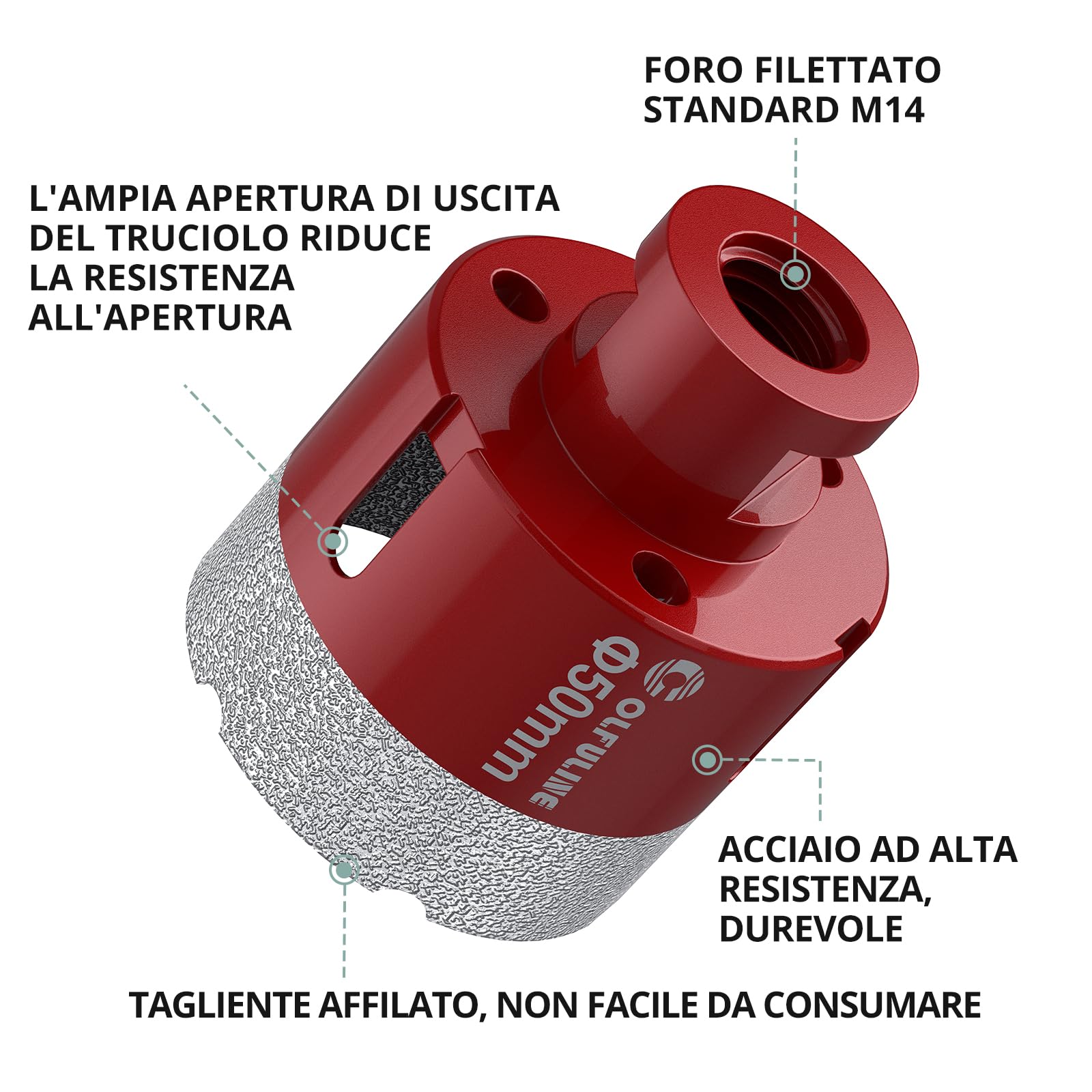 COLFULINE 8 Pezzi M14 Set di Punte Diamantate per Trapano con 20/25/30/35/40/45/50/68mm per Vetro Piastrelle Granito Porcellana Ceramica