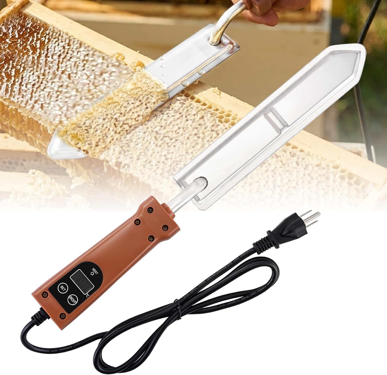 Electric Honey Uncapping Knife, 110V US Plug, Digital Adjustable Temperature 50-180°C(122–356°F), Stainless Steel Blade, Insulated Anti-Scald Handle, Safe Beekeeping Tool for Honey Harvest