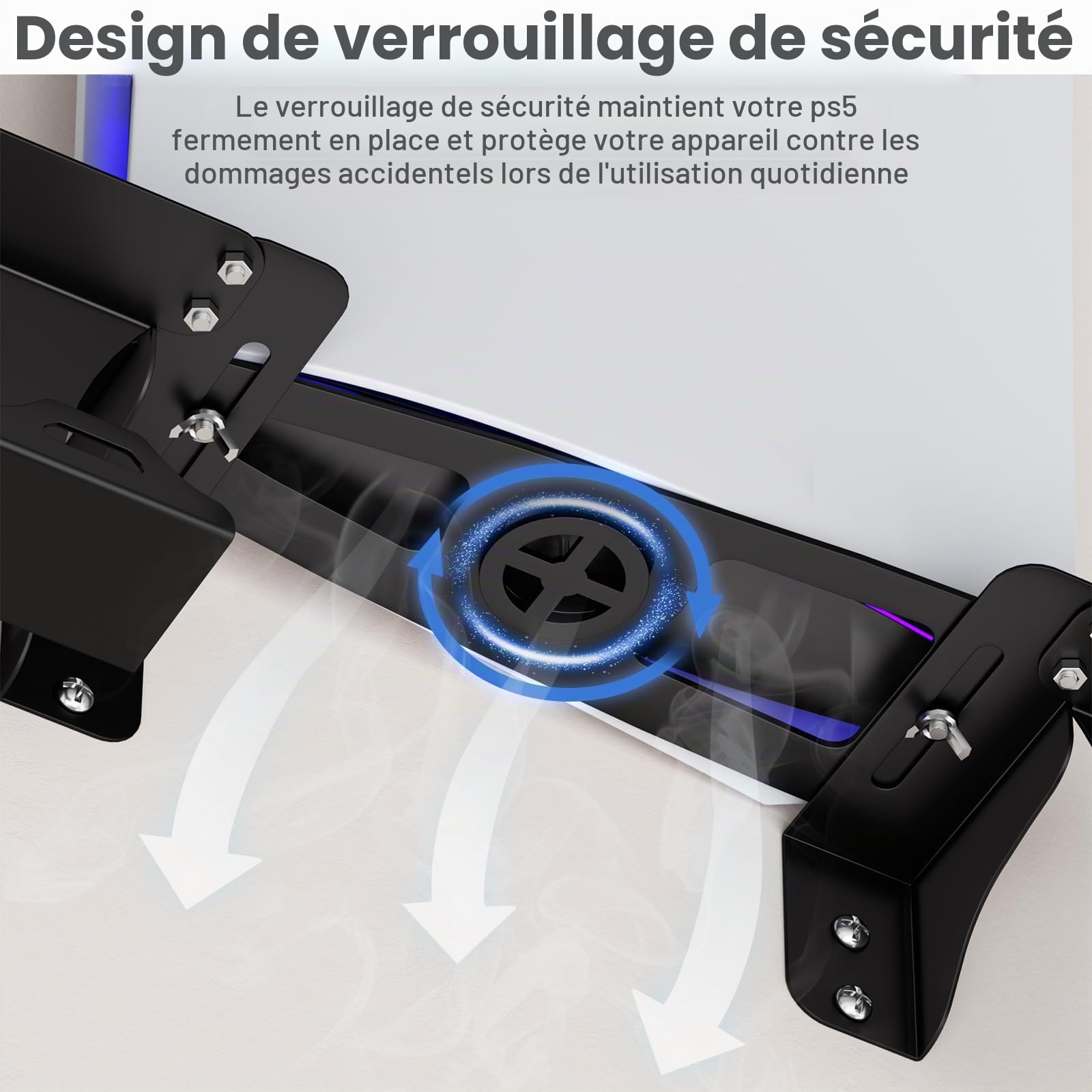 Support Mural Réglable pour PS5, avec Support de Poignée et Support pour Casque, Socle en Métal, Uniquement pour Consoles PS5, Compatible avec PlayStation 5 Disc et éditions Numériques, Noir