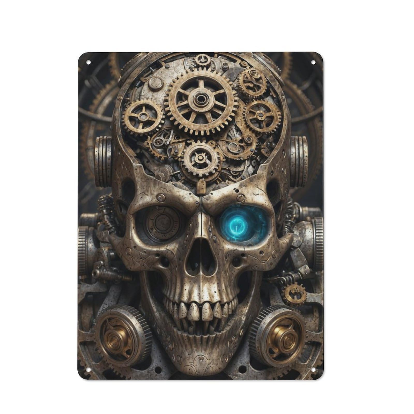 Junmoney Steampunk Gear Head Skull Bistro Style Bistro Metal Sign 40X30cm Featuring Shop Wall Decor For Takeaway, Bar, Kitchen Or Counter Area