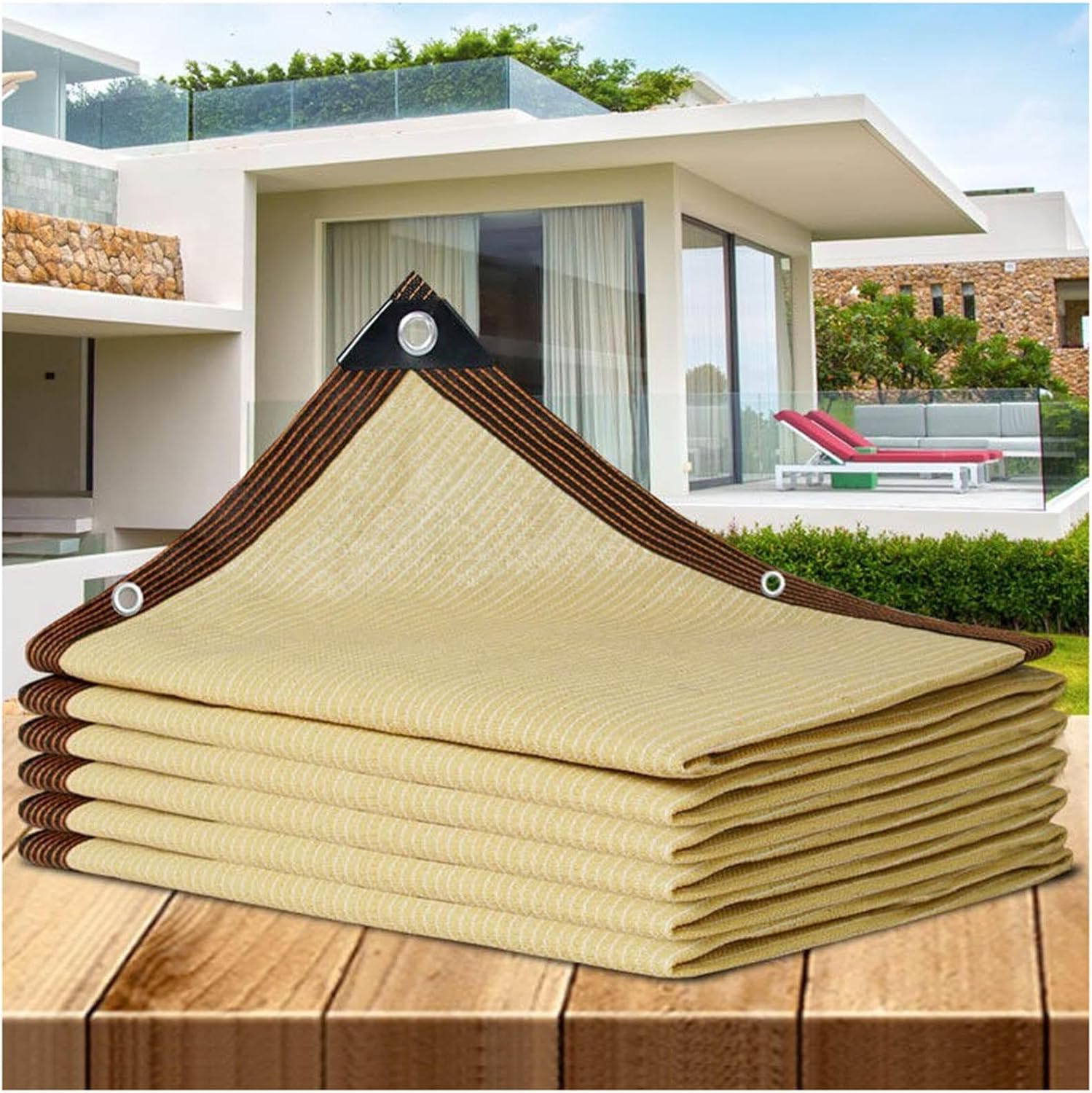 Greenhouse Shade Net with Eyelets, 1x2m 2x3m 3x4m 4x5m 5x6m 6x8m Shade Sails, Plant Shade Netting, Sunblock Shade Cloth, Outdoor Canopy,Beige-2x3m/6.6 * 9.8ft