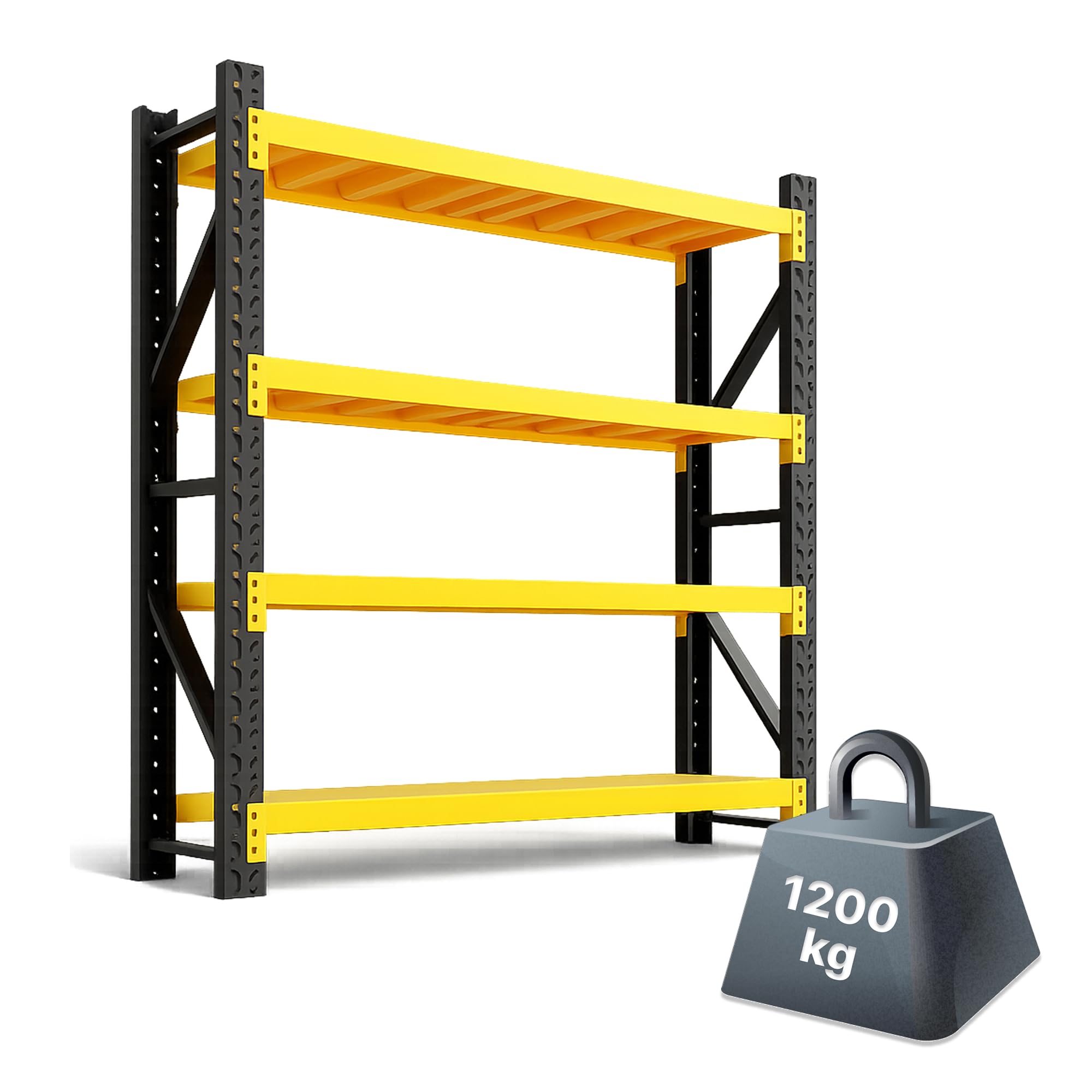 Schwerlastregal – 1200 kg Gesamttraglast, 300 kg pro Boden, stabiles Metallregal, 4 Böden, Garagenregal, Kellerregal, Lagerregal, Steckregal, 60 cm Tief (200 x 60 x 200 cm)