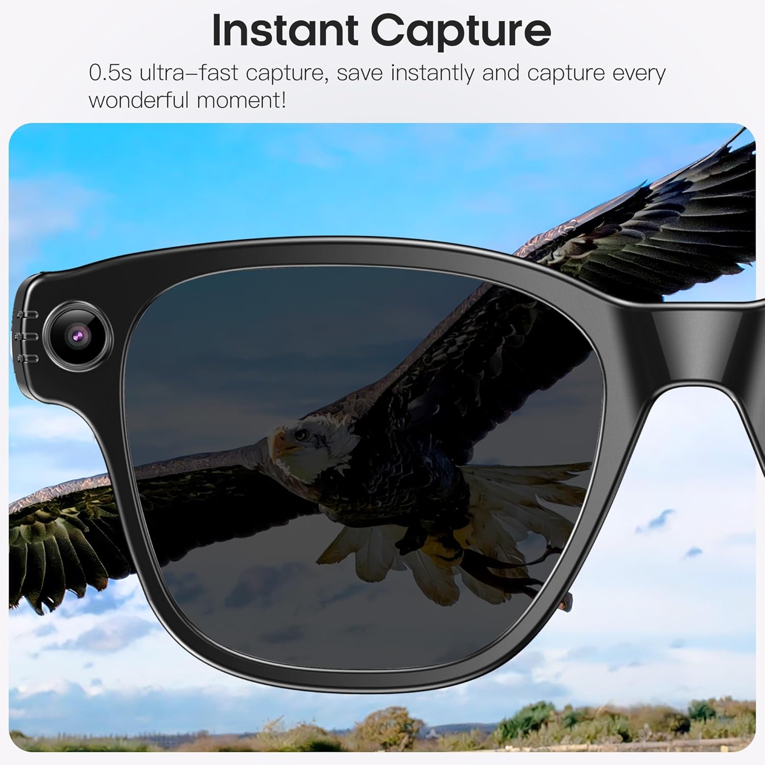 AI Camera Smart Glasses for Men Women With 8MP, 4K Photo/1200P HD Video Recording, Translation, GPT Voice Assistant, AI Object Recognition, Hands-free Music/Call,Long Battery Life,Sunglasses