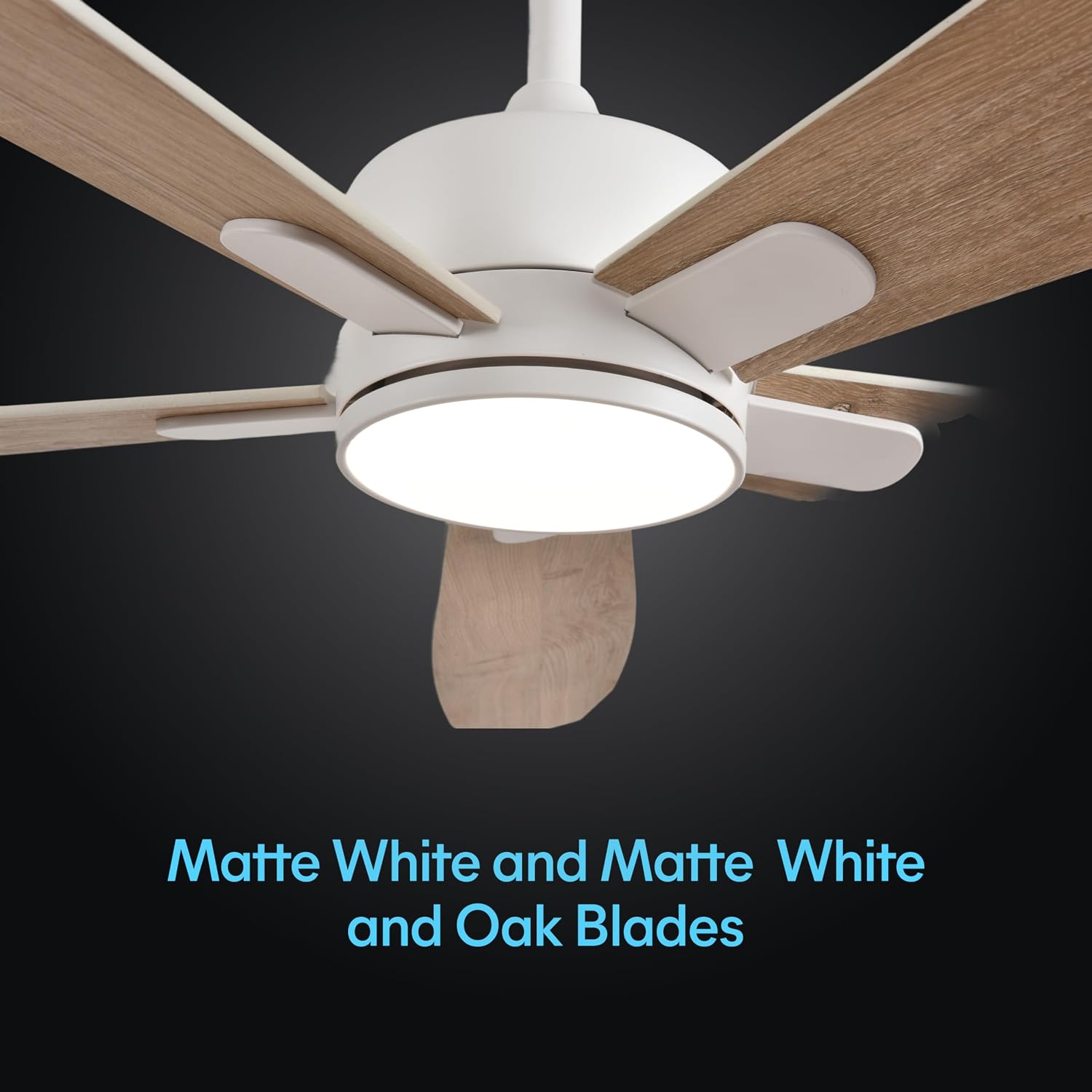 KASTLITE 56-Inch Matte White Ceiling Fan with Light & Remote Control | 6CCT LED, Quiet Energy Efficient DC Motor Cooling & Lighting Fixture for Living Room | Reversible White & Oak Blades | Dragonsky