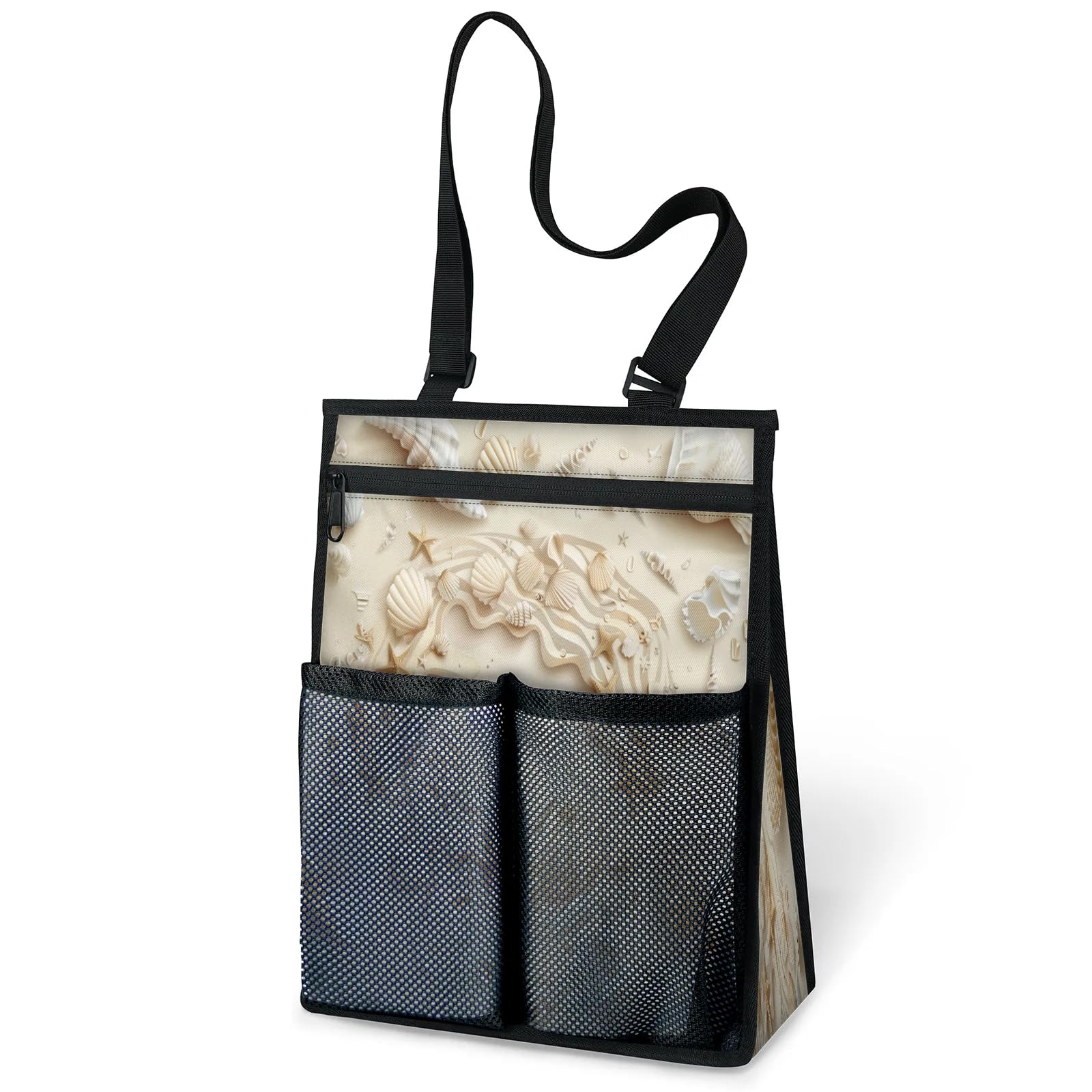 Ourtheme Starfish Seashells Pattern Portable Shower Bag for Travel Gym Camp Beach Tote Shower Caddy Bags Hanging Toiletry