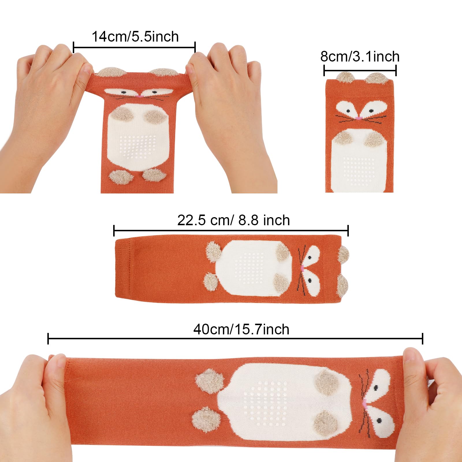 XEPST Pack of 3 Toddler Baby Leg Warmers, Cute Animal Pattern Long Legwarmers Knee Socks Baby Knee Protector Leg Sleeves Leggings for Baby Kids Toddlers Girls 0-3 Years, One Size (Fox)