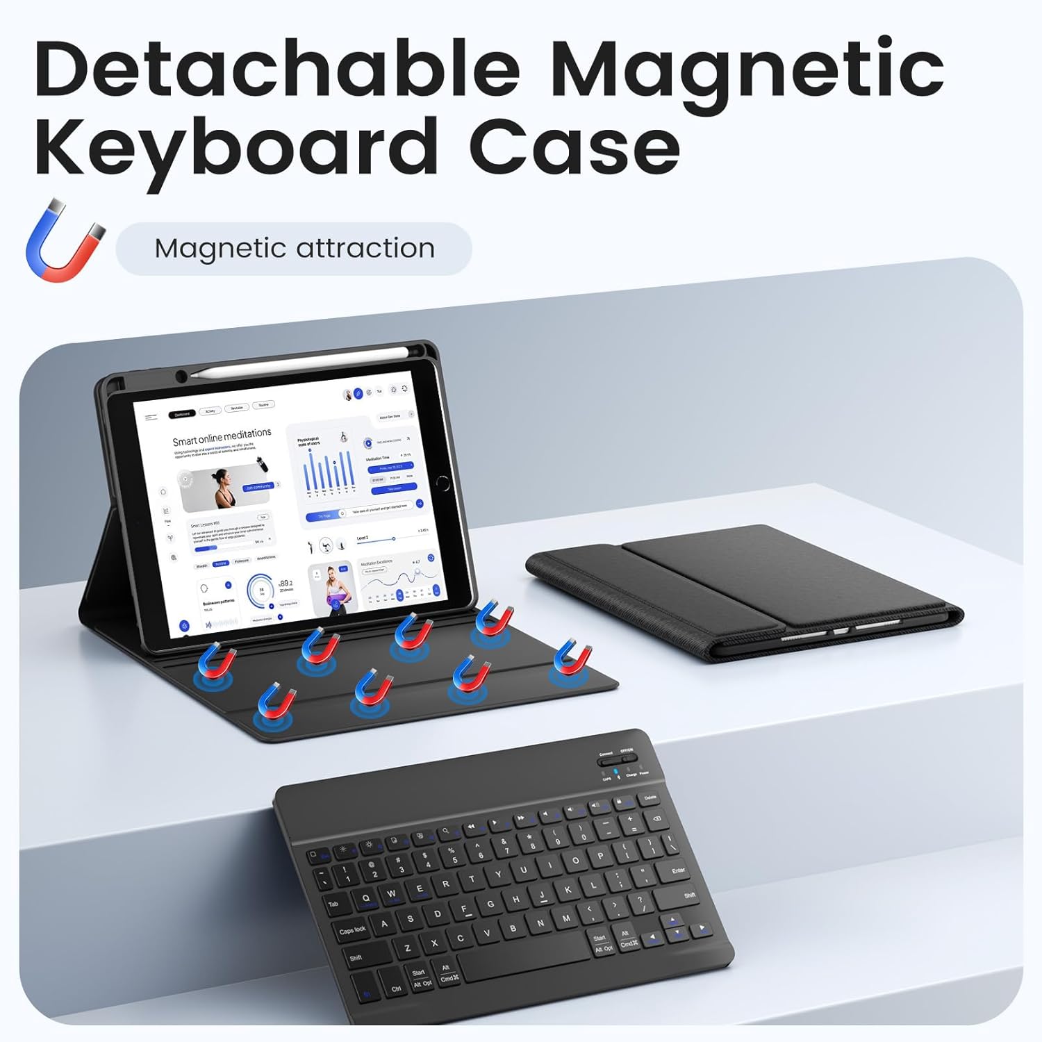 Keyboard Case for iPad 9th/8th/7th Generation 10.2 inch, iPad Pro 10.5-inch Case with Keyboard & Pencil Holder,iPad Air 3 2019, Removable Wireless Keyboard Smart Folio Tablet Cover(Black)