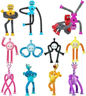 12 Pieces LED Telescopic Suction Cup Giraffe Toy, Shape Changing Telescopic Tube Fidget Toys, Pop Tubes, Fidget Tubes Sensory Toys for Girls Boys