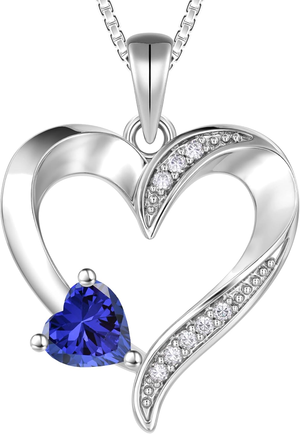 YL Heart Necklace 925 Sterling Silver Love Heart Pendant Birthstone Jewelry for Women