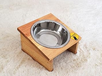 ClowderX Premium Pet Feeding Bowl for Cats | Single Steel Bowl with Rubber Wood Stand | 300ml, Medium