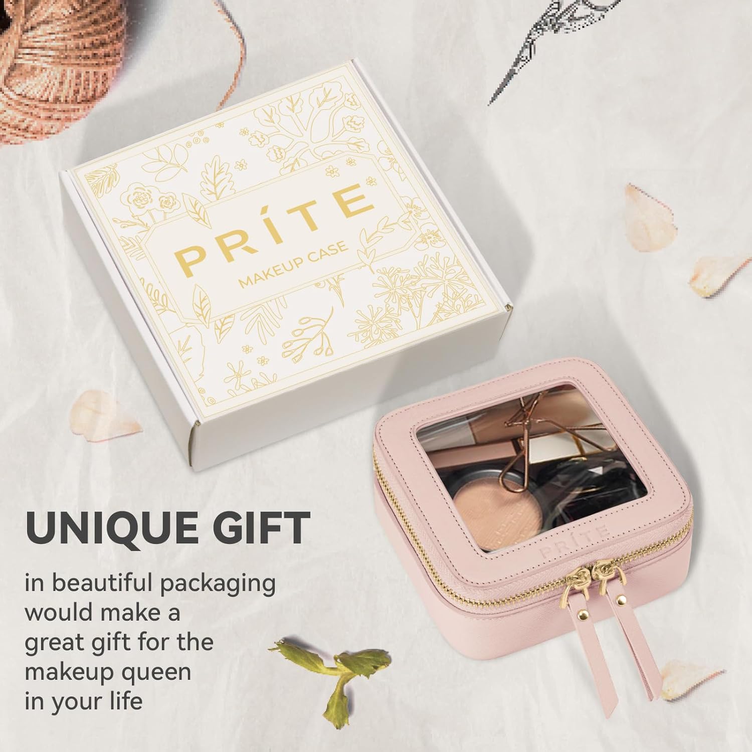 Prite Small Makeup Bag for Women Portable Clear Makeup Bag Cute Mini Waterproof Travel Cosmetic Bag with Gold Zipper for Car Essentials(Pearlescent Pink) - Image 7