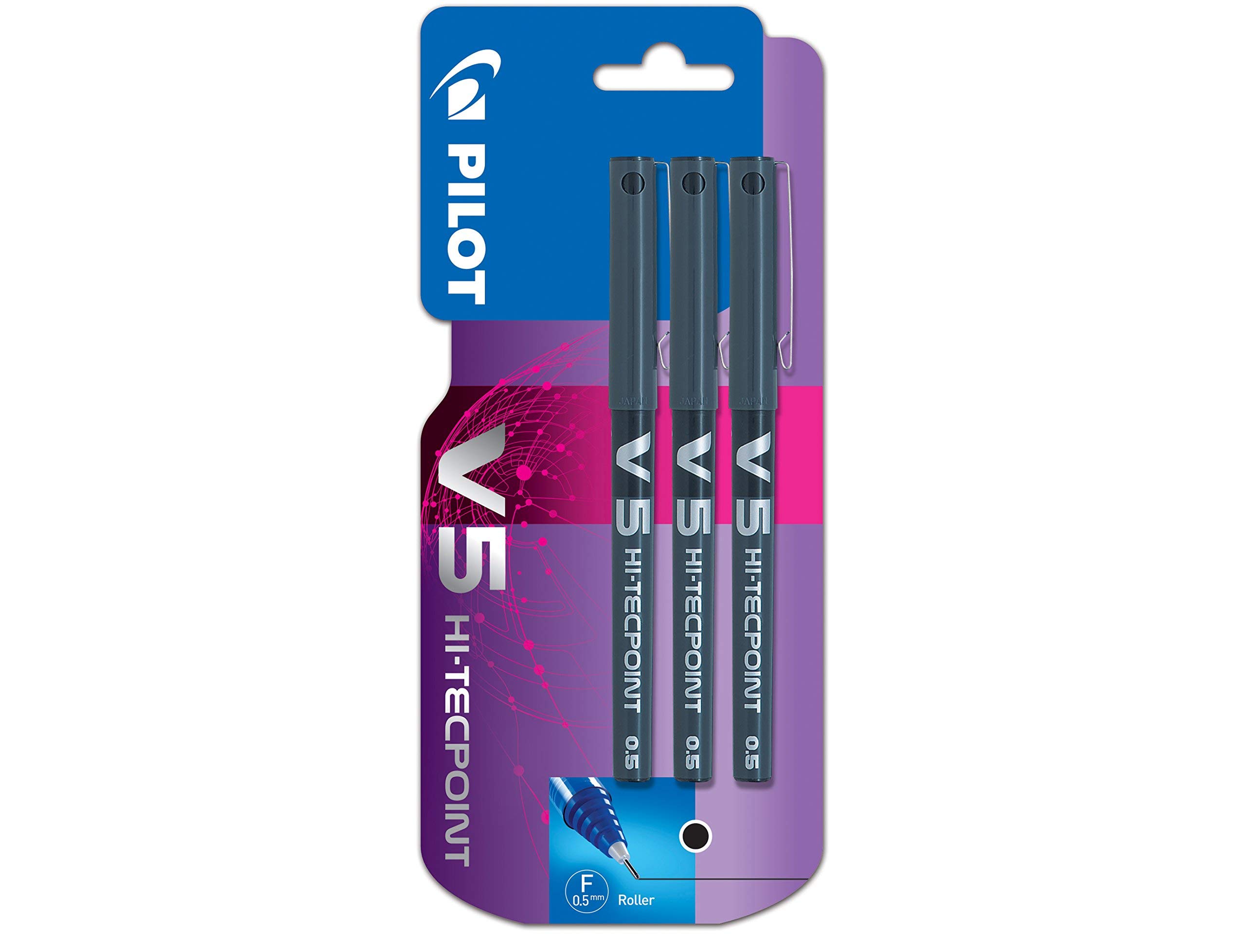Pilot V5 Liquid Ink Rollerball Pen, 0.5 mm Tip - Black, Pack of 3 — image 1