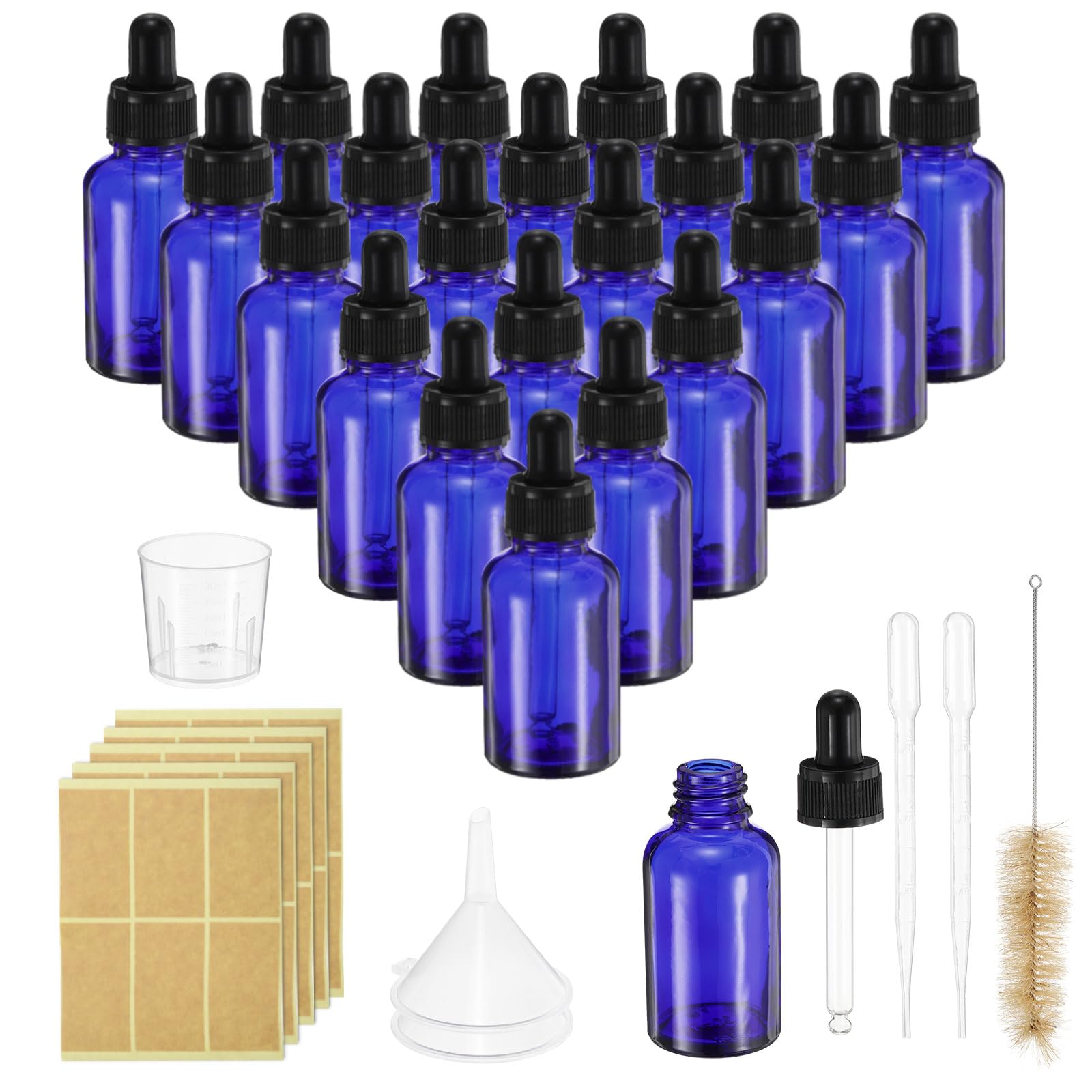 PATIKIL 30ml Glas Pipettenflasche 48 Stück Dichte Augentropfer Ätherische Öle testen Flüssigkeitsbehälter Mit Pinsel Pipette Etikett Trichter Messbecher Für Aufbewahrung Zuhause Reisen Bla