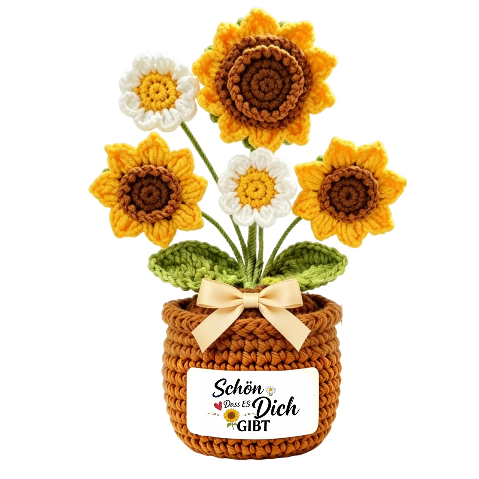 Lwkeay Positive Geschenke Geburtstagsgeschenk für Frauen, Handgemachte Sonnenblumen Geschenk für Emotional Support Mutmacher, Schön Glücksbringer