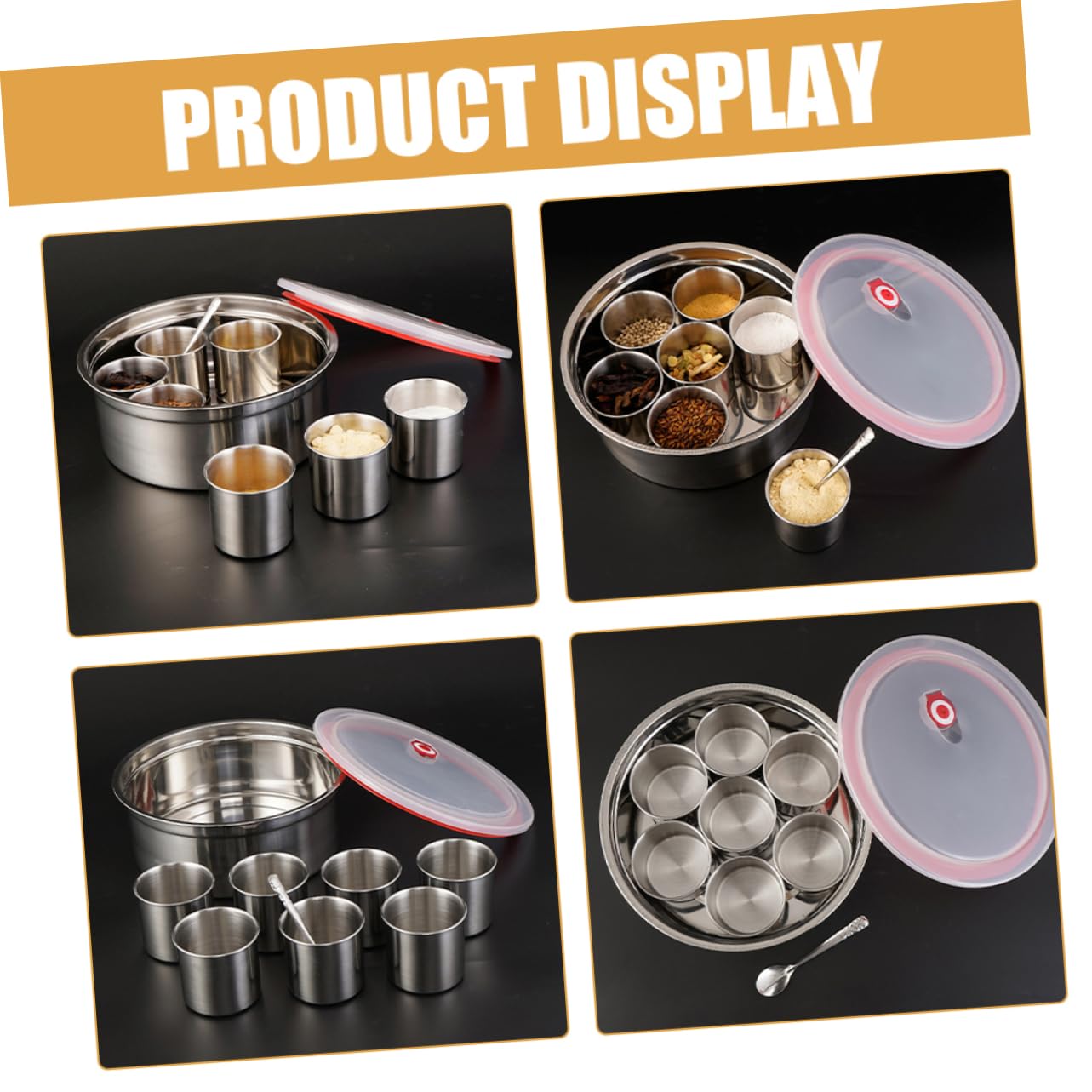 SECFOU Récipient À Épices En Acier Inoxydable Boîte À Assaisonnement Pot À Épices Rangement Contenant À Condiments Organisateur De Condiments