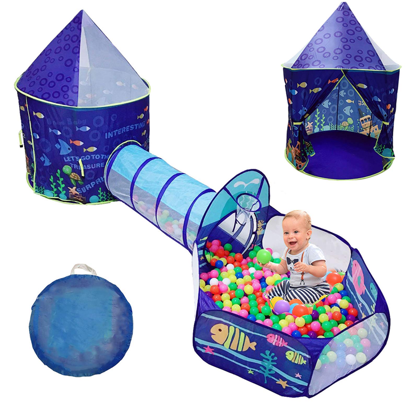 LOJETON 3pc Ocean World Kids Play Tent for Boys, Girls and Toddlers - Imaginative Toy & Gift, Indoor