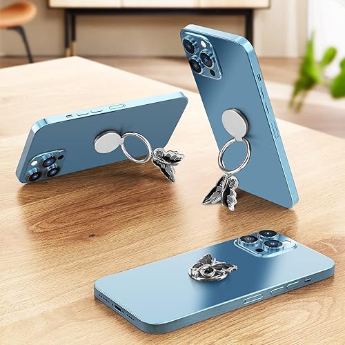 Miniatura 2 de Omorro Soporte para anillo de teléfono, soporte de metal brillante con bonito diseño de mariposa para teléfono celular, giro de 360, agarre