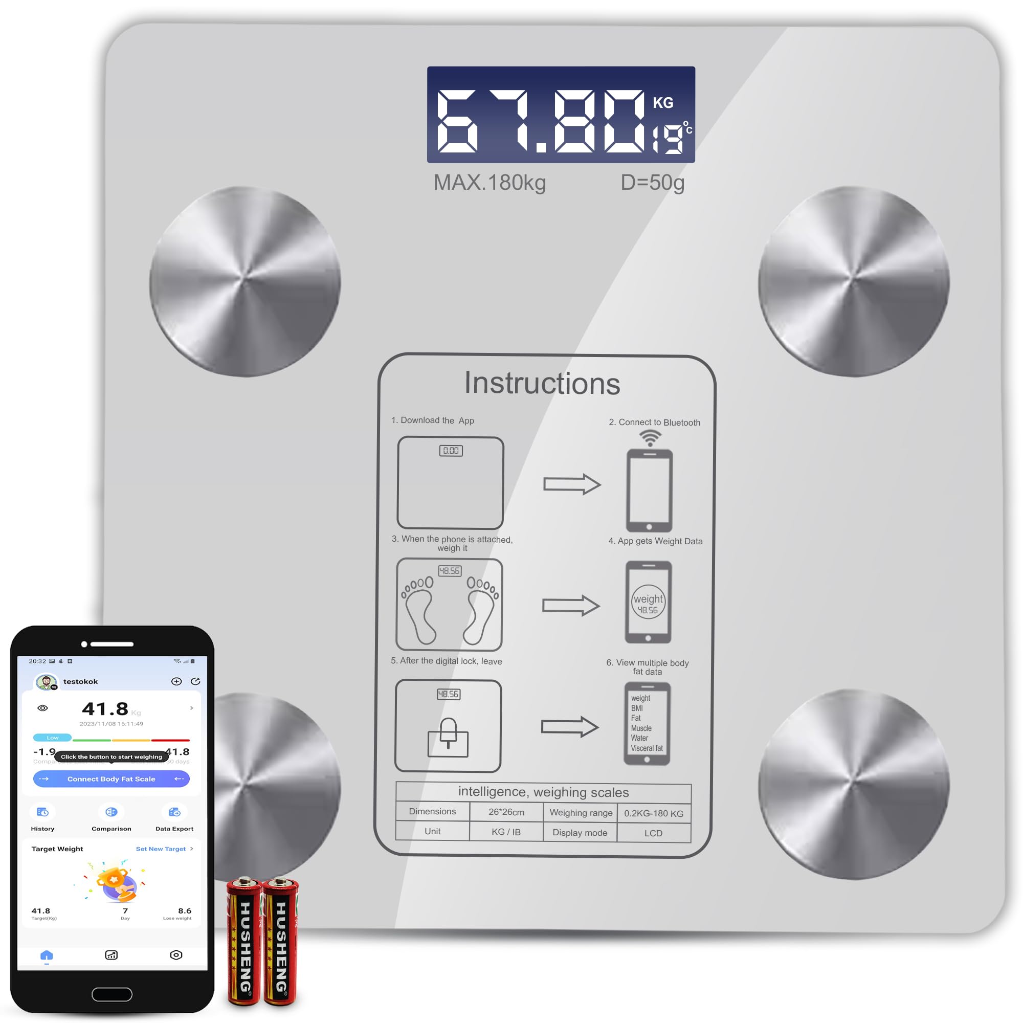Pèse-personne numérique intelligent Bluetooth avec analyse de composition corporelle pour salle de bain - 8