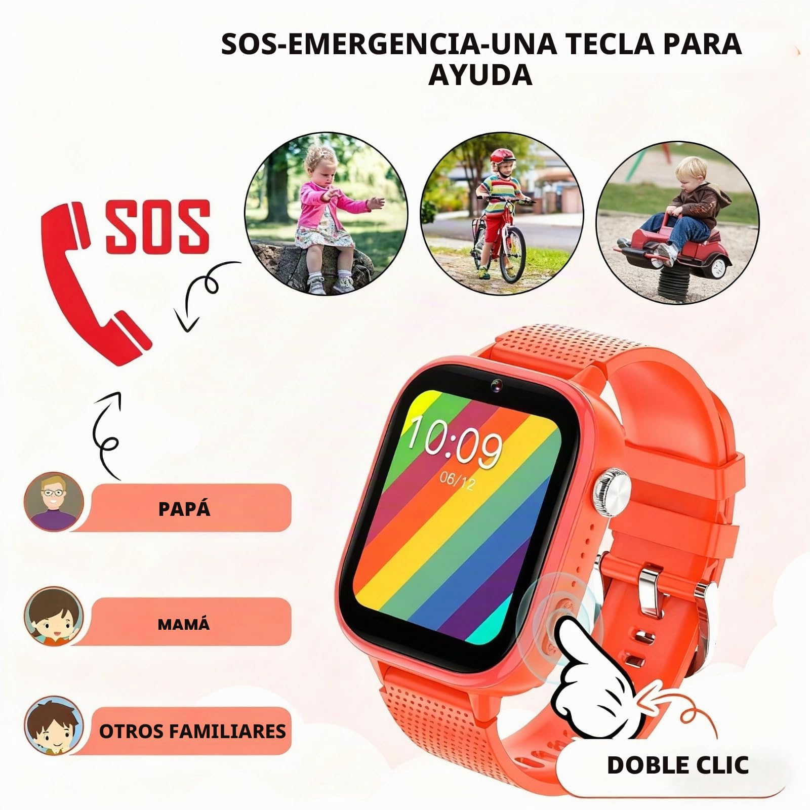 OKYUK Reloj Inteligente 4G para niños, con teléfono y GPS, Multifuncional, con videollamada, Modos Deportivos, Reloj Despertador, App Store integrada, para niños y niñas, Color Naranja
